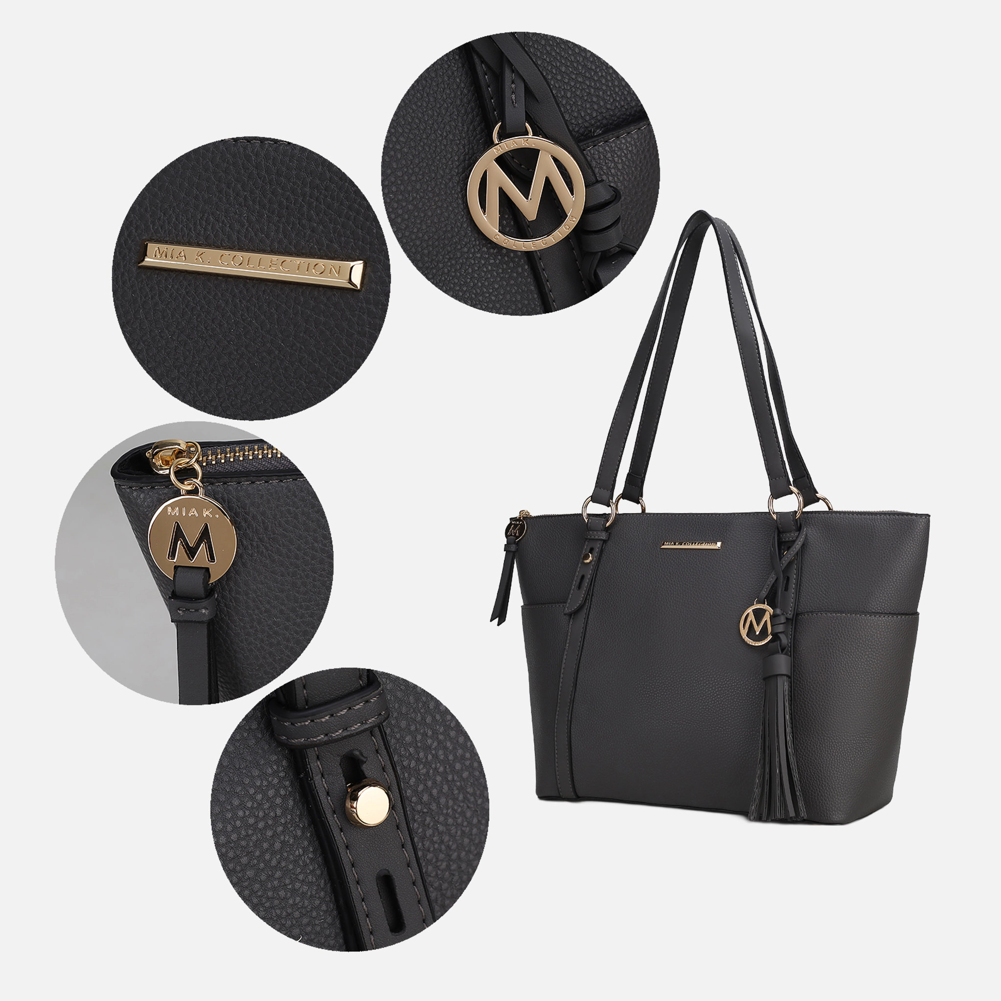 Mia K Collection Gloria Carryall Tote Bag with Matching Wallet - Pebbled Vegan Leather, Gold-Tone Hardware