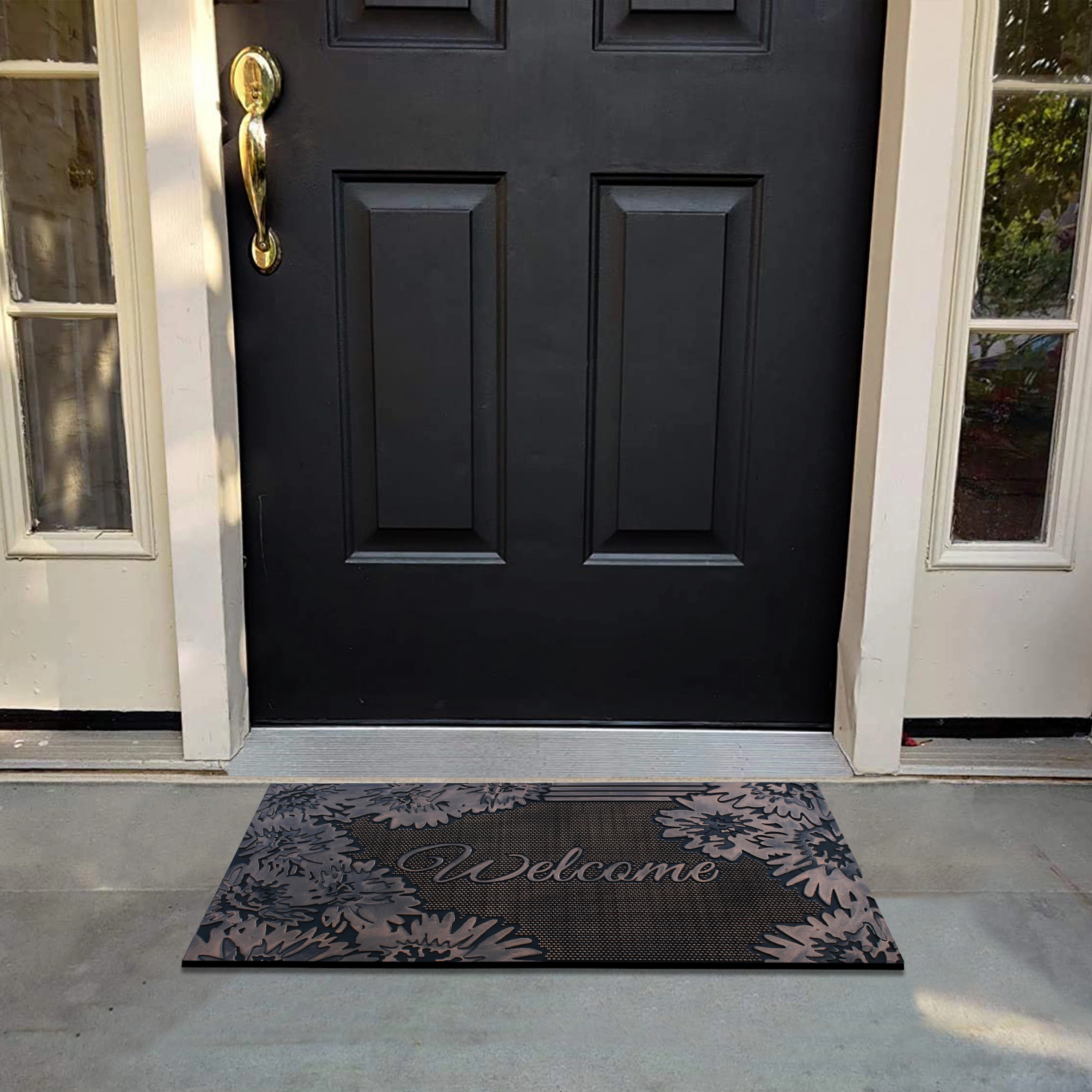 A1 Home Collections Floral Pin Rubber Welcome Doormat Non-Slip Front Door Entry Mat Indoor Outdoor 18 x 30 In