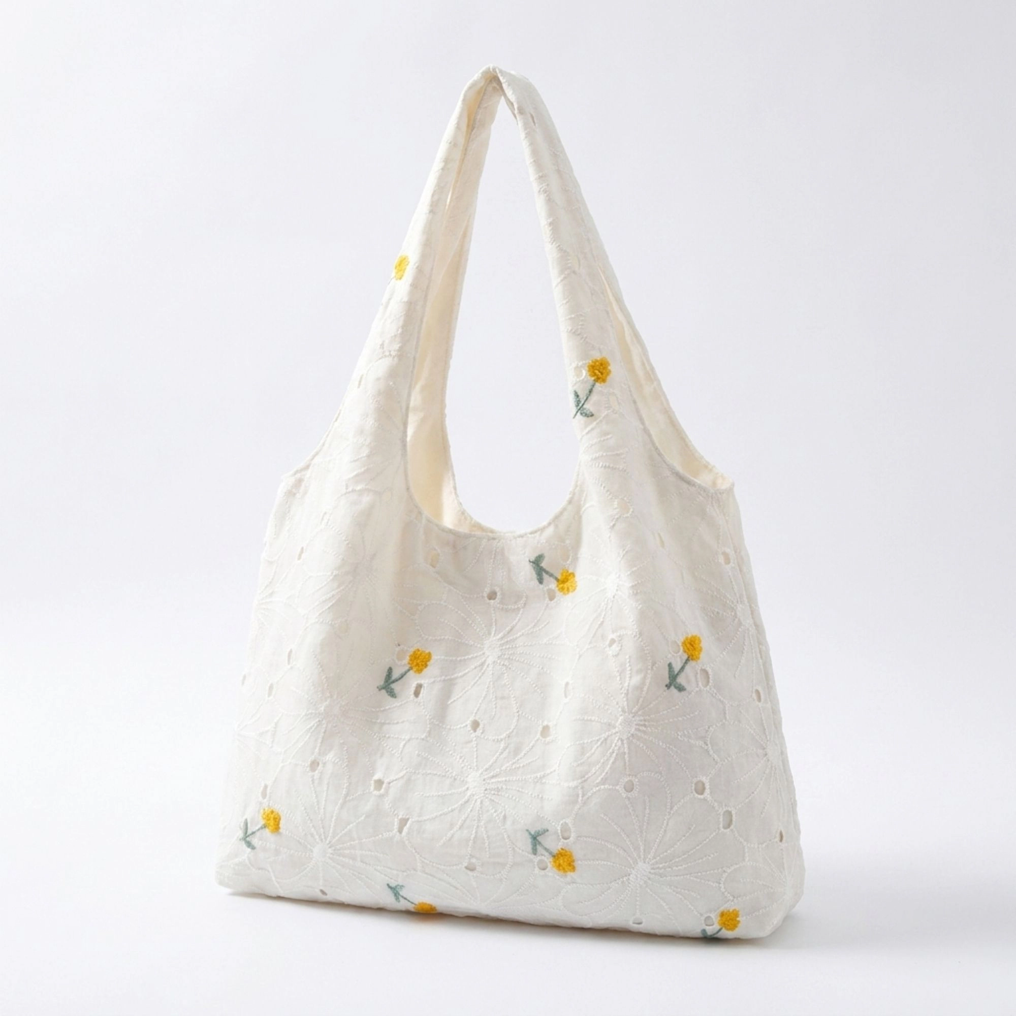 Alilang Women's Embroidered Floral Hobo Tote Bag with Shoulder Handle, White