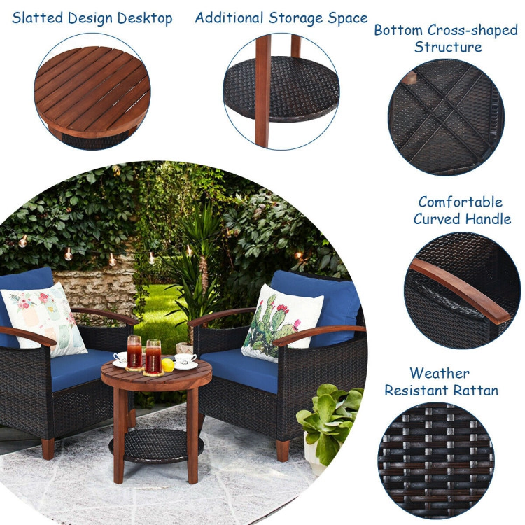 Hivvago 3 Pieces Patio Wicker Furniture Set With Washable Cushion And Acacia Wood Tabletop