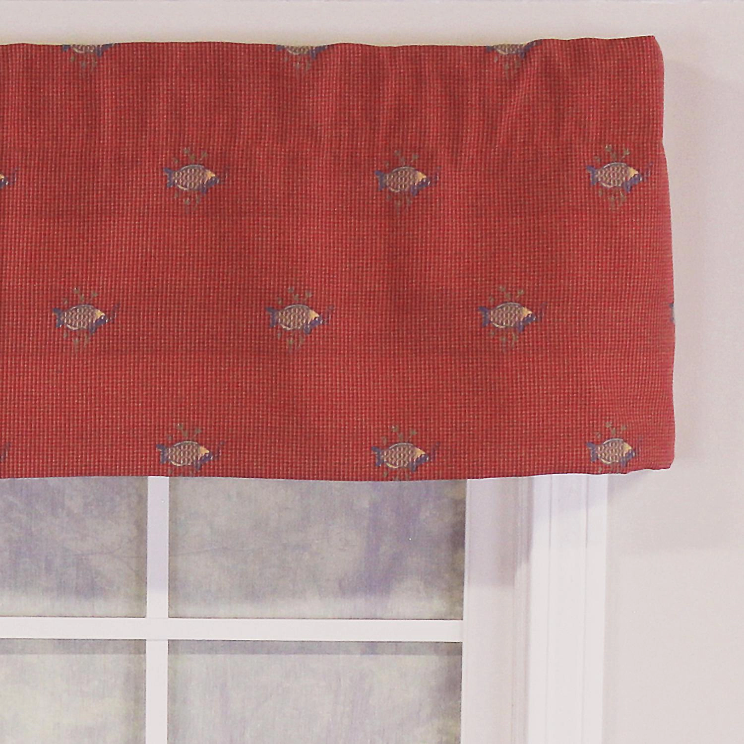 RLF Home Bubbles Tailored 100% Cotton with Fully Lined 3" Rod Pocket Valnance for Windows 50" x 14" Red