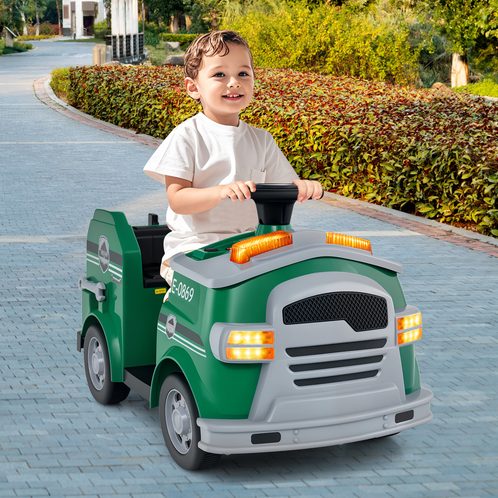 12V Kids Ride On Fire Truck with Toy Extinguisher Shovel Wrench Ladder and Alarm Horn for Ages 37-95 Months Electric Car