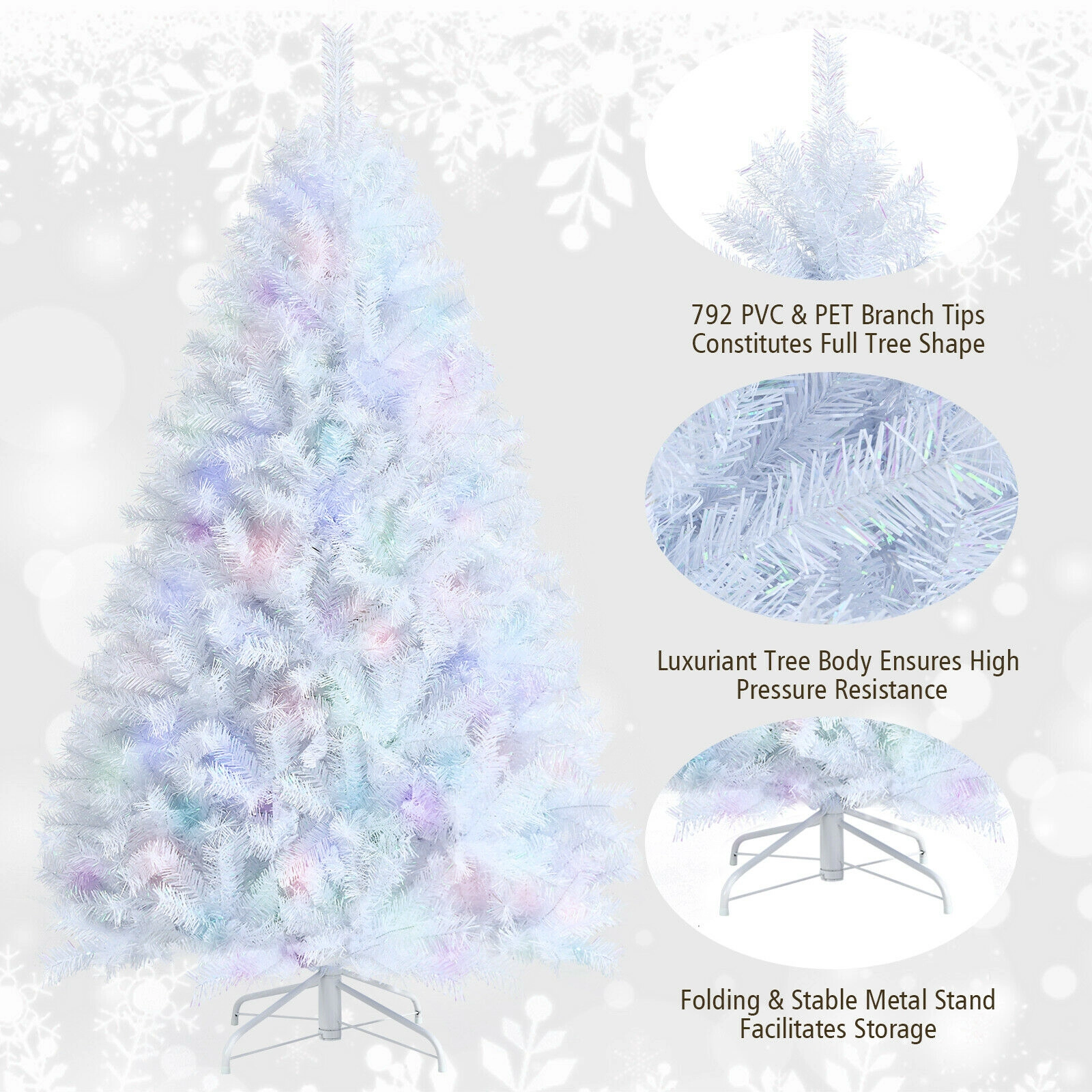 SUGIFT 6-ft White Iridescent Tinsel Artificial Christmas Tree with 792 Branch Tips and X-Shaped Iron Base