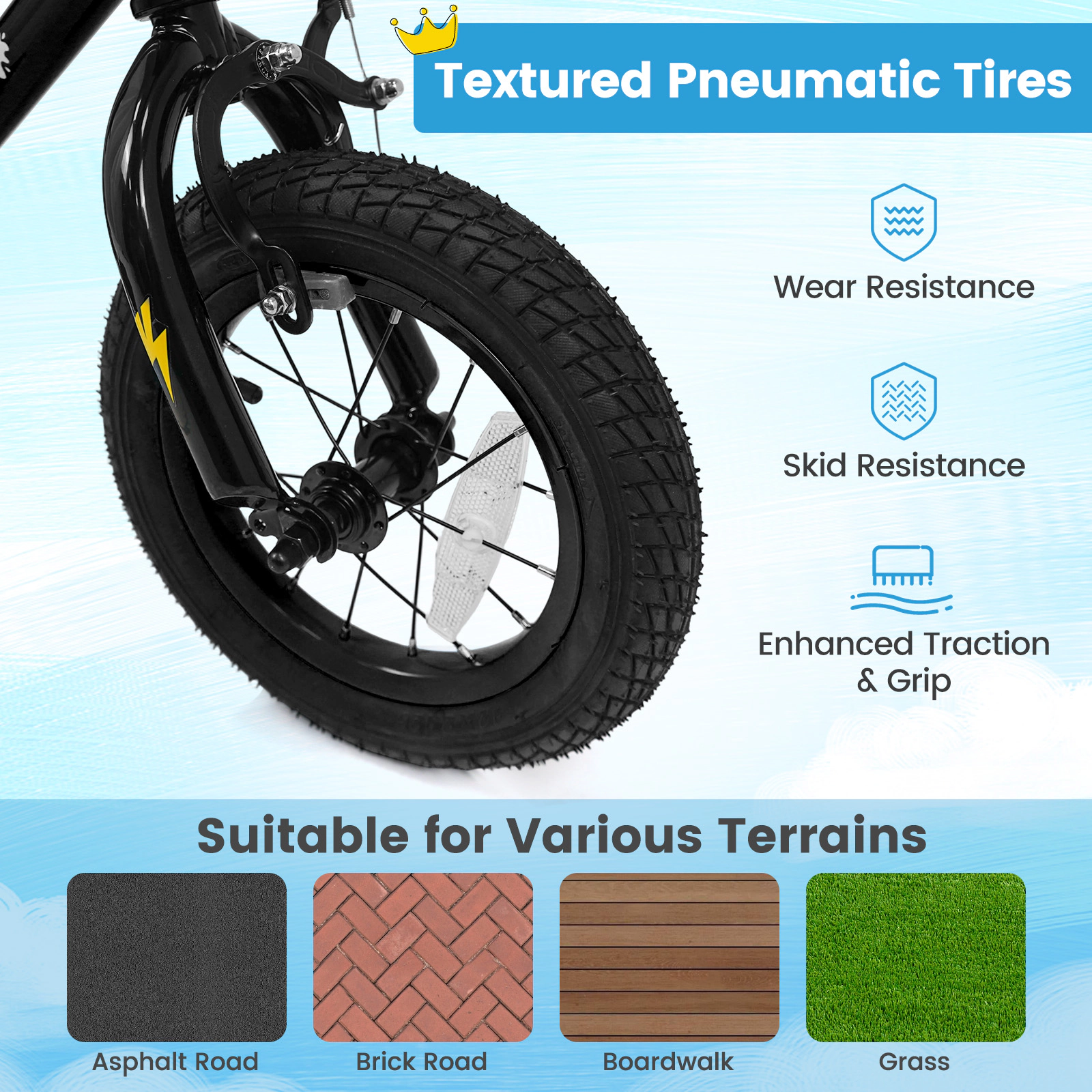 SUGIFT 12-Inch Kids Bike with Training Wheels 110-lb Capacity Ages 3-4 Years 36-in Frame Adjustable Saddle Black 1-Piece