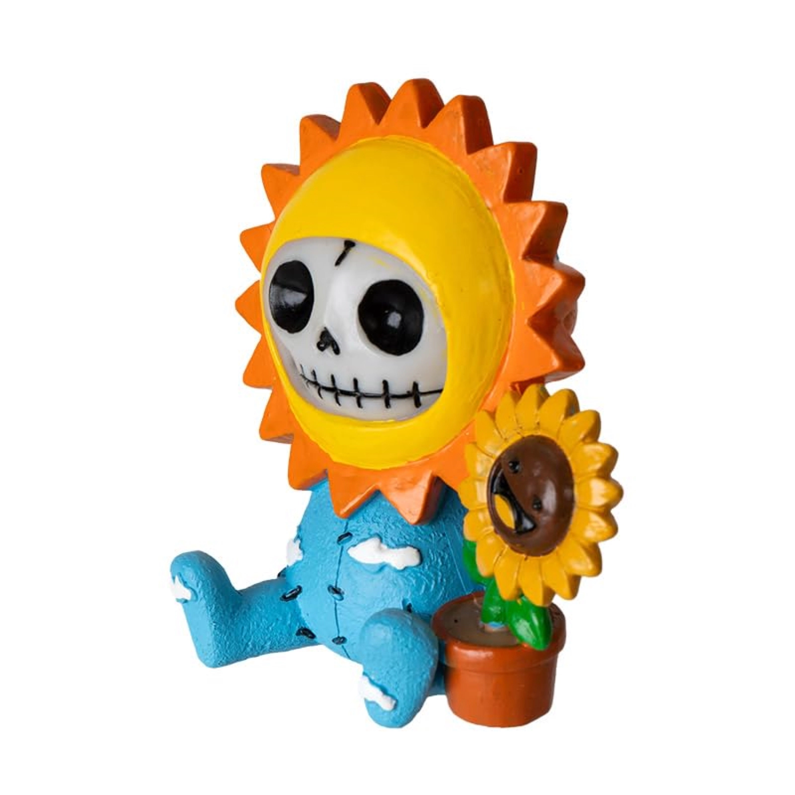 Pacific Giftware Furrybones Sol Figurine Skeleton in Sunflower Costume with Smiling Potted Sunflower Friend 2.8 inch