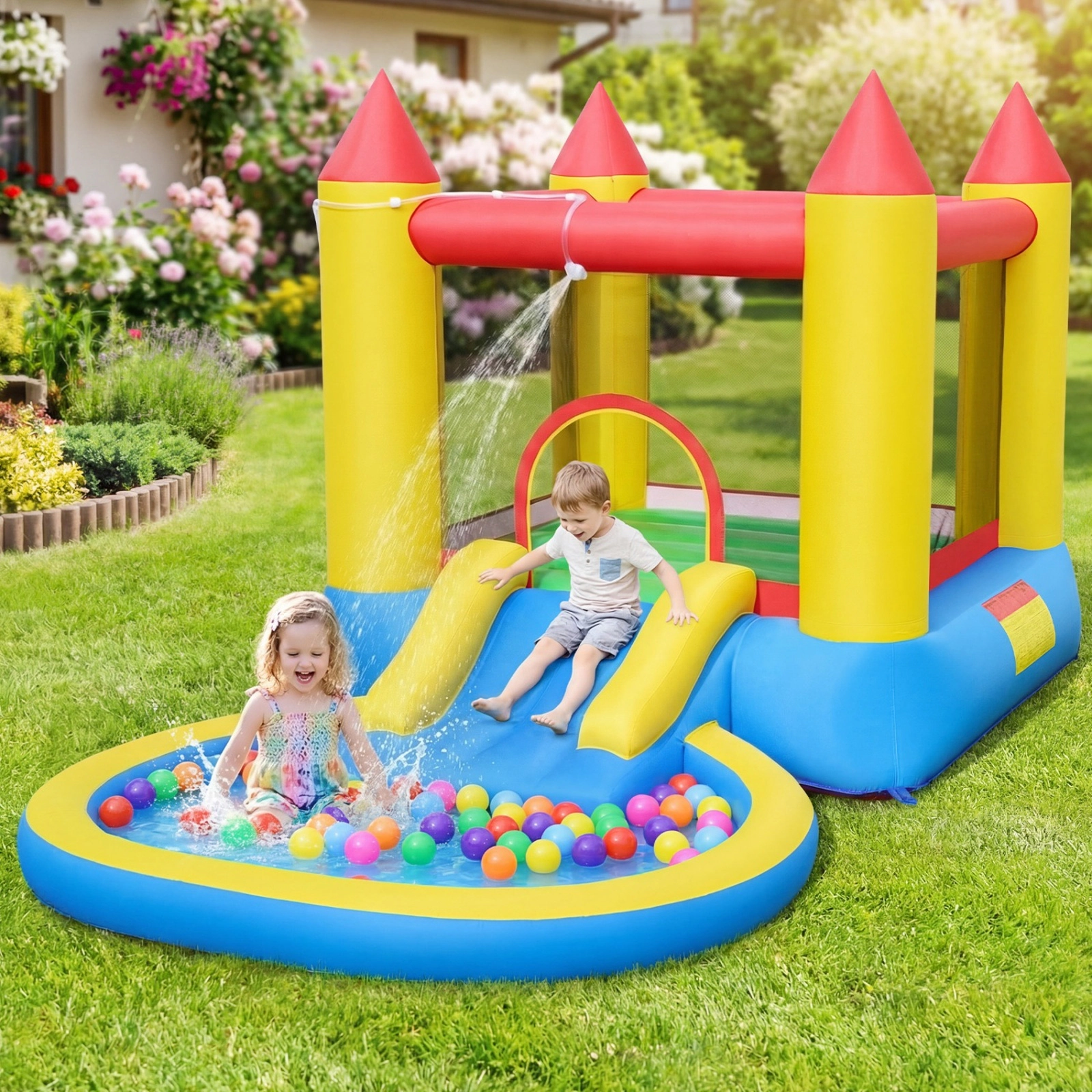 SUGIFT Water Slide Ball Pit and 370W Blower Included Kids Inflatable Bounce House