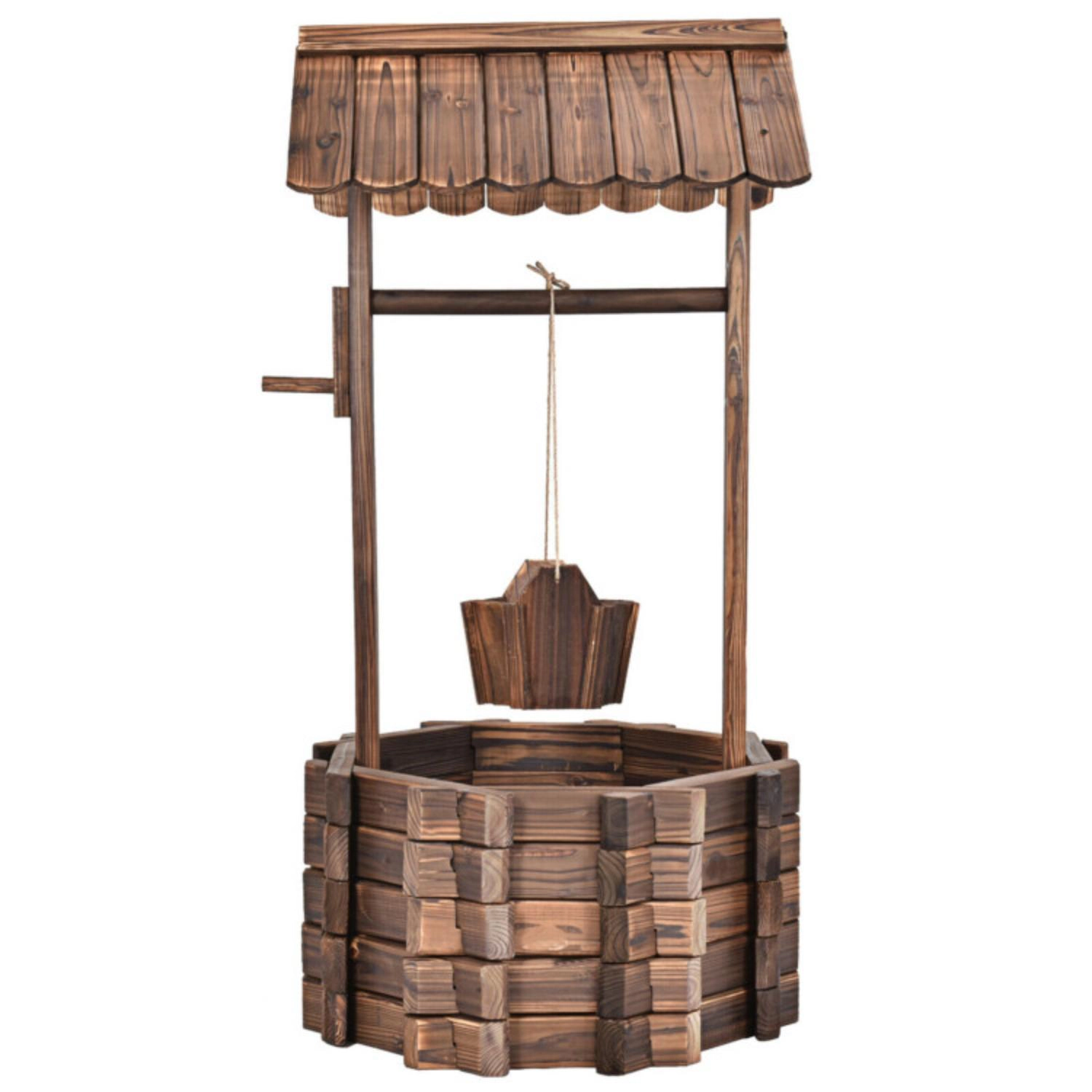 Hivvago Outdoor Wooden Wishing Well Planter Bucket
