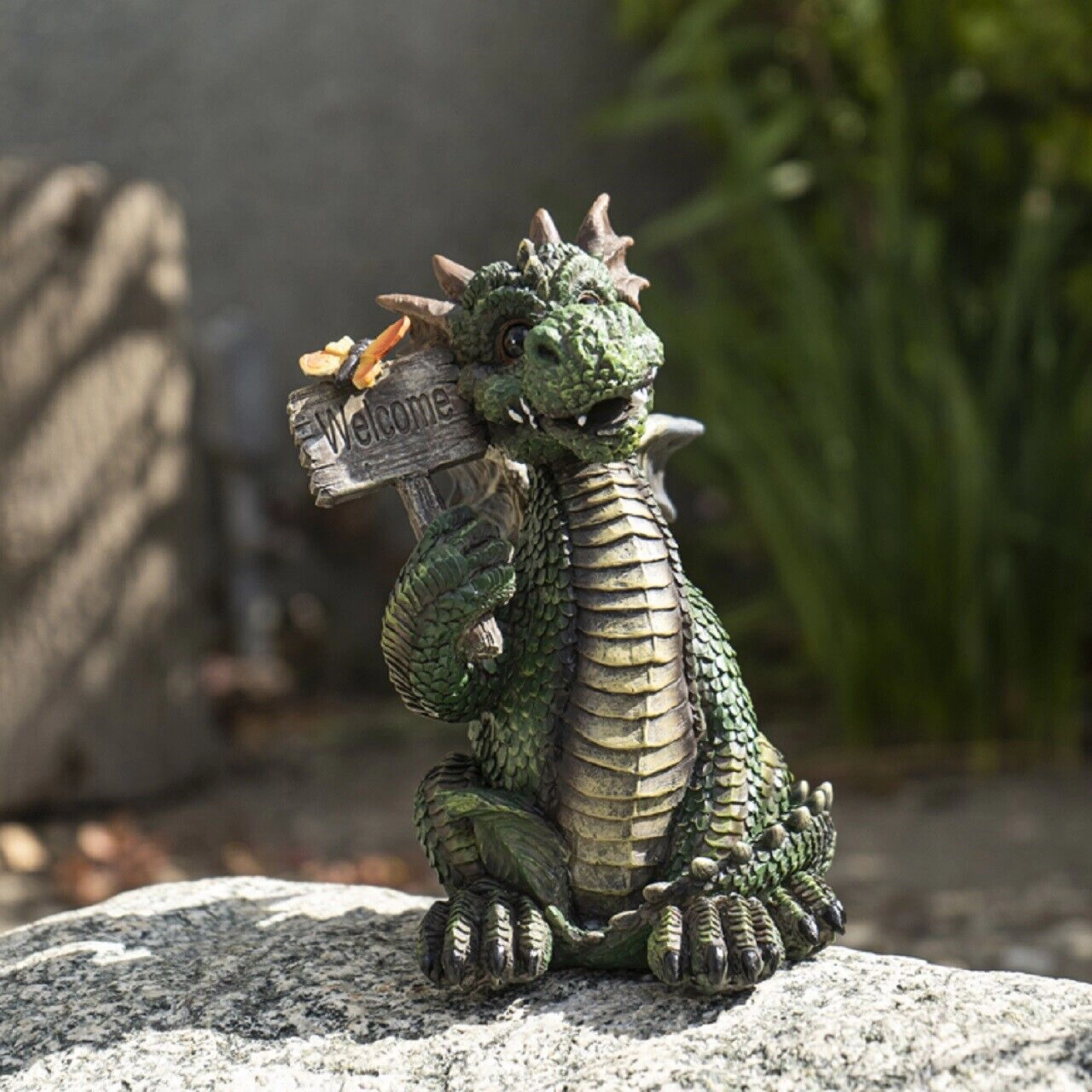Pacific Giftware Green Dragon with Welcome Sign Figurine 7 Inch