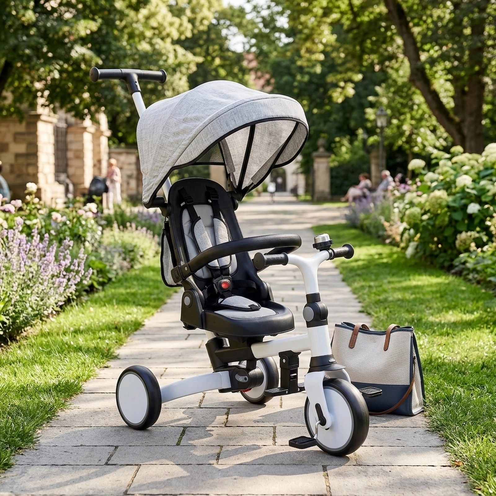 8-in-1 Folding Kids Tricycle and Balance Bike for Toddlers to 6 Years Removable Canopy Push Handle Rotating Seat Gray