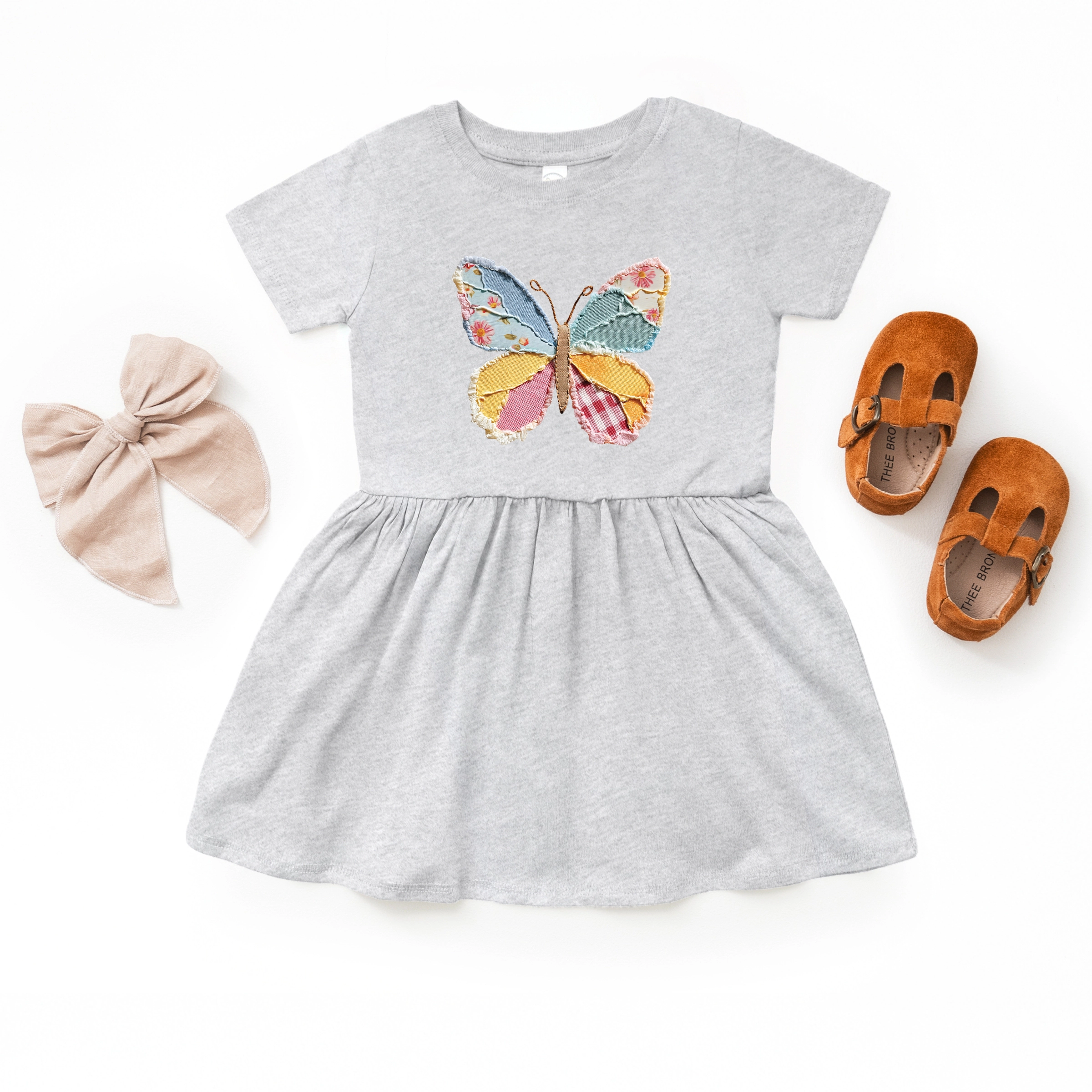 The Juniper Shop - Infant Girl's Dress Denim Butterfly Faux Patchwork