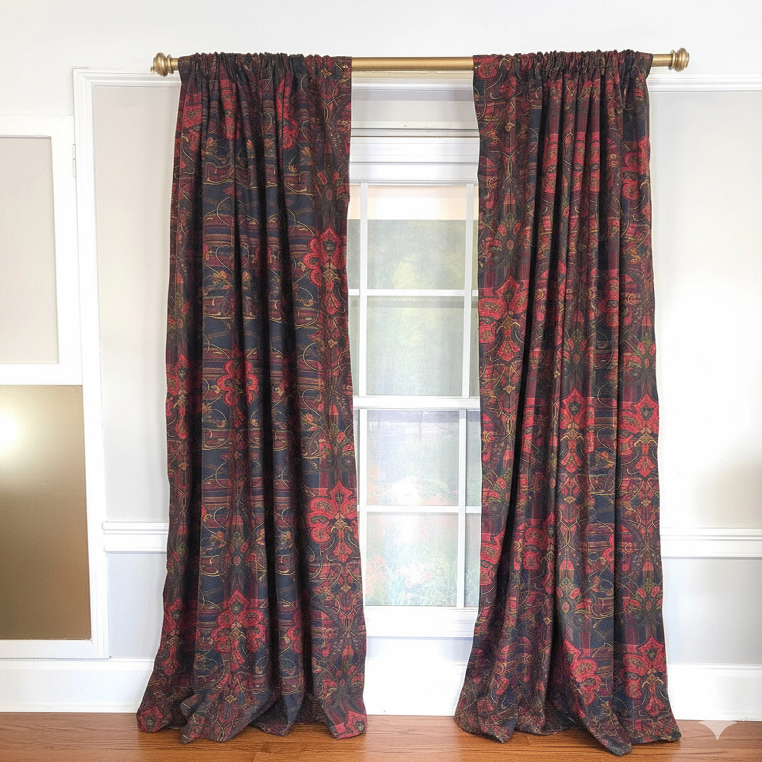 RLF Home Espadas 100% Cotton Rod Pocket Window Curtain set of 2 Panels 100" x 96" Burgundy