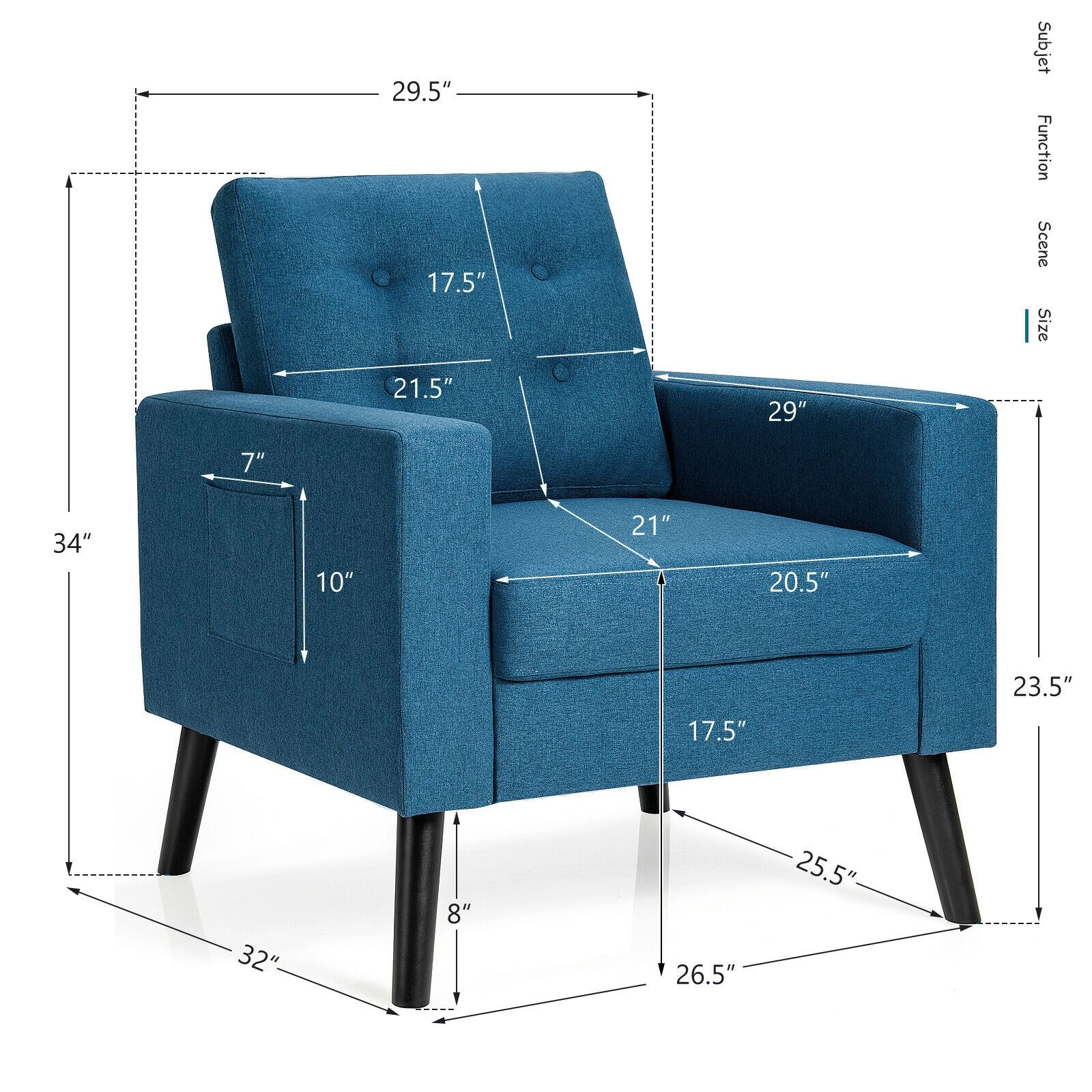 SlickBlue Unisex Linen Upholstered Accent Chair With Cushioned Seat