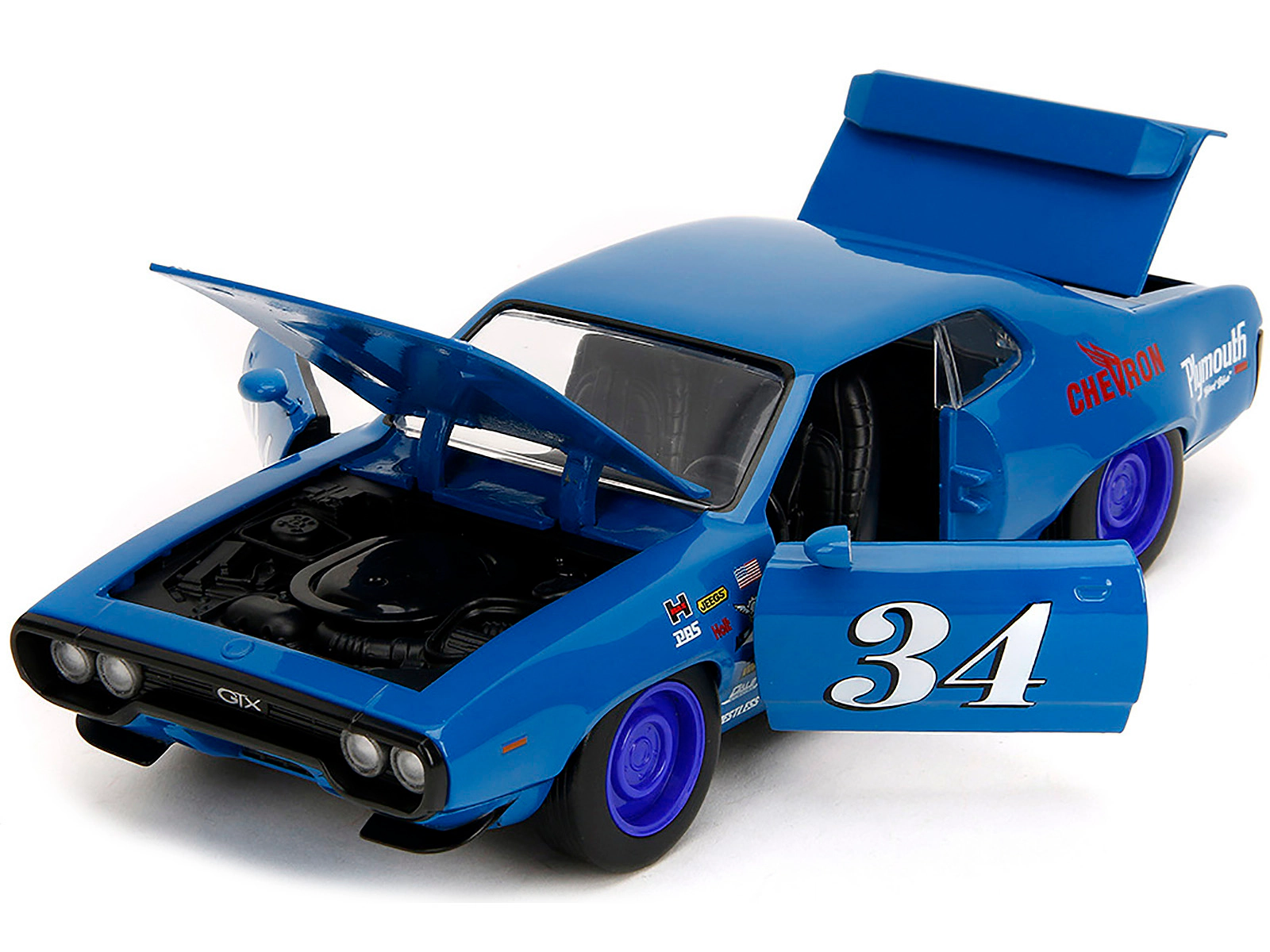 Jada 1972 Plymouth GTX #34 Blue with Graphics "Bigtime Muscle" Series 1/24 Diecast Model Car by Jada