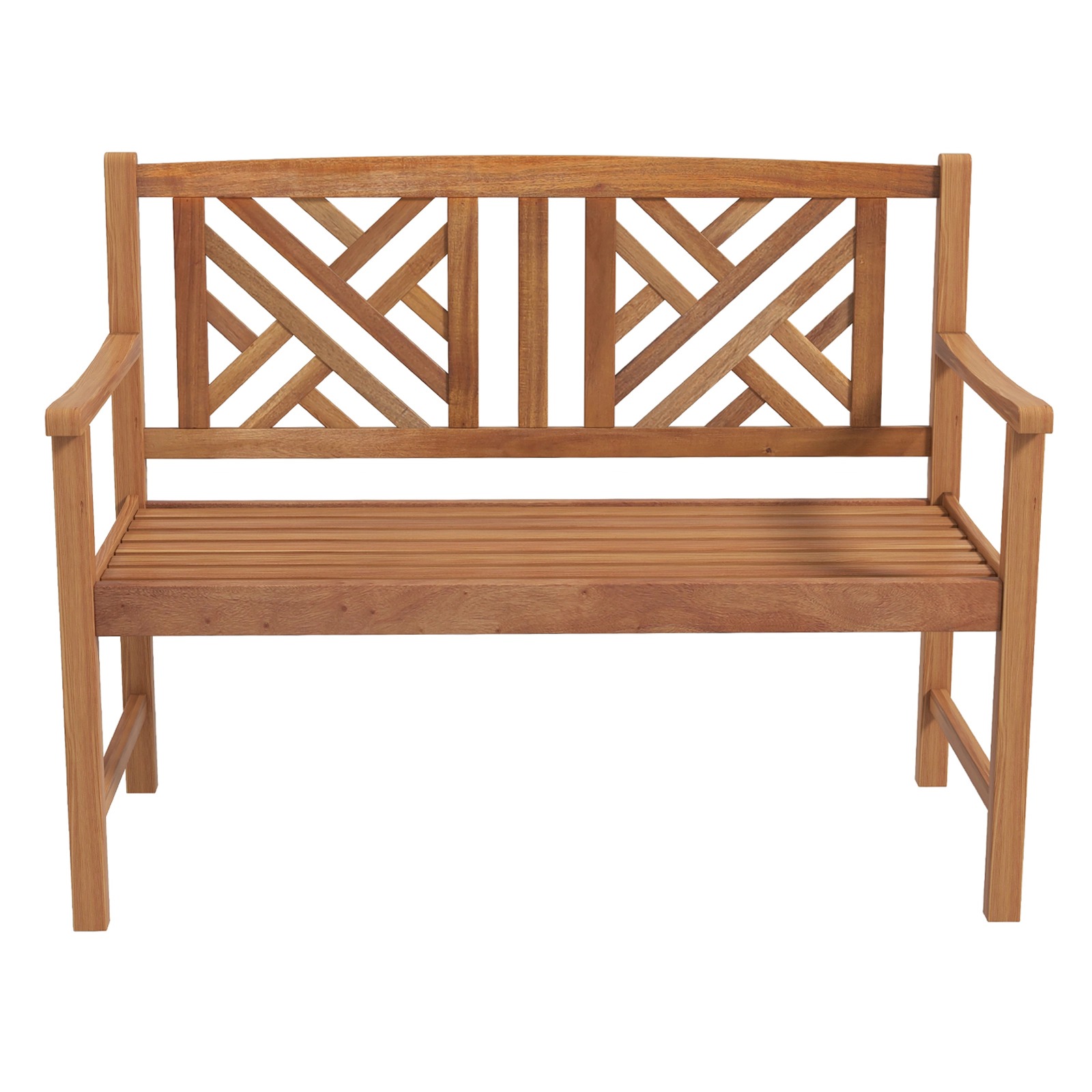 SUGIFT Lattice Backrest and Curved Armrests 2-Person 47.5 Inch Outdoor Acacia Wood Bench
