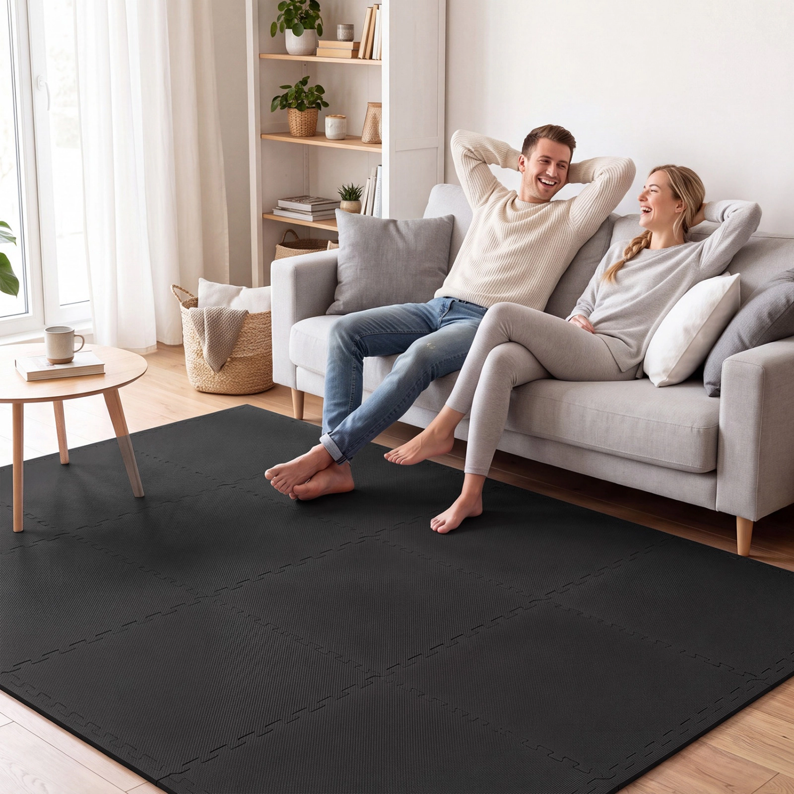 SUGIFT Black 12 Pack Non-Slip Interlocking EVA Foam Exercise Floor Mats with 14 Borders 24-in W 24-in D 0.5-in H