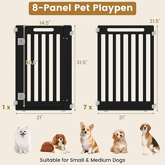 SUGIFT Black 31.5 Inch HDPE for Indoor and Outdoor 8-Panel Dog Playpen Pet Fence
