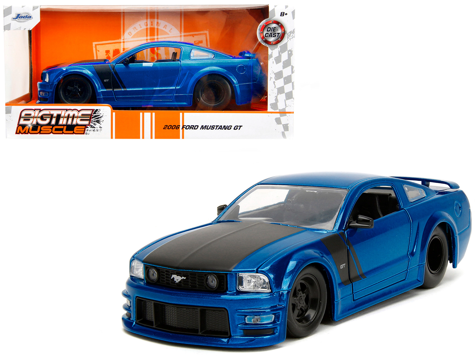 Jada 2006 Ford Mustang GT Blue Metallic with Matt Black Hood and Stripes "Bigtime Muscle" Series 1/24 Diecast