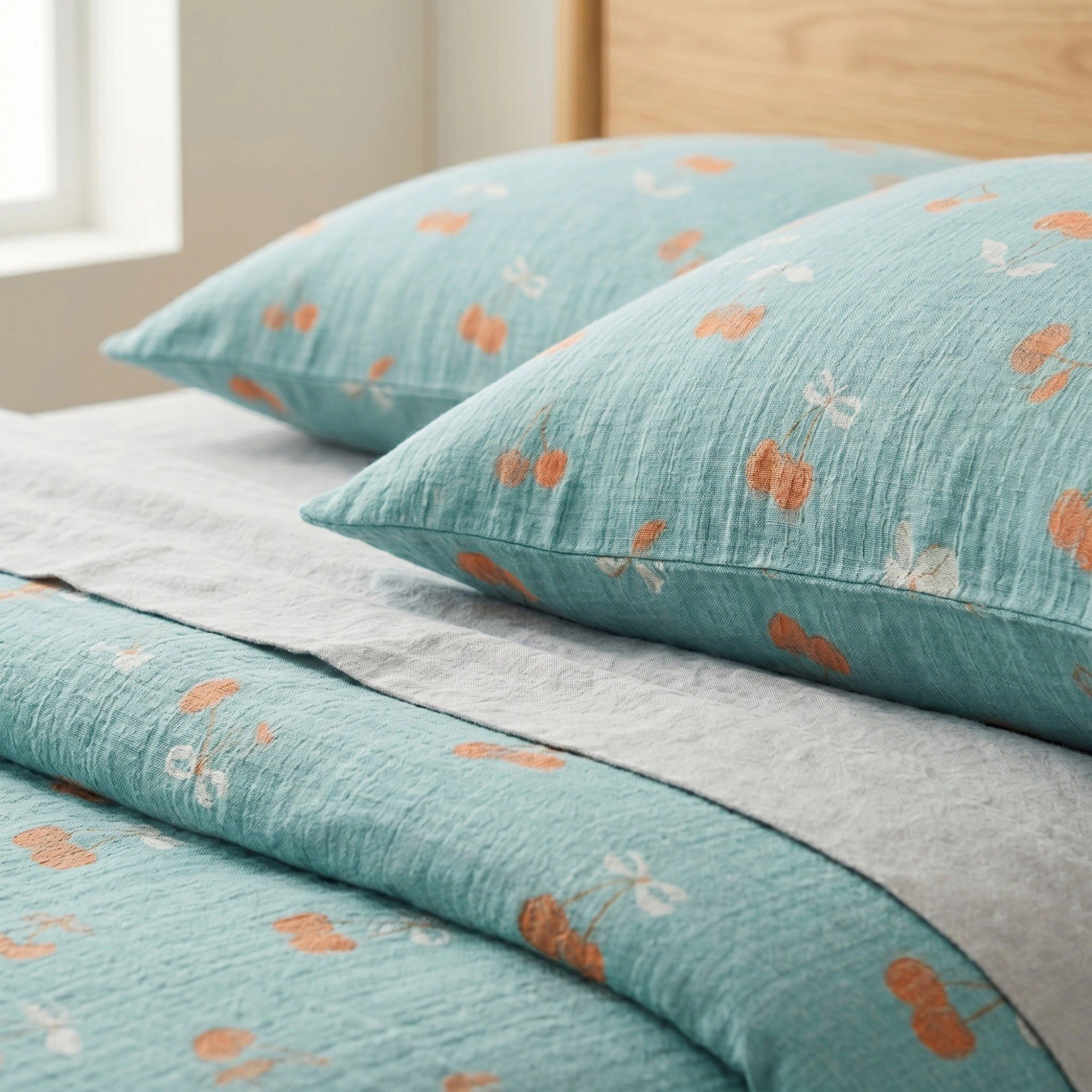 Alilang Unisex 4-Piece Cotton Bedding Set with Cherry Print Duvet Cover and Pillowcases