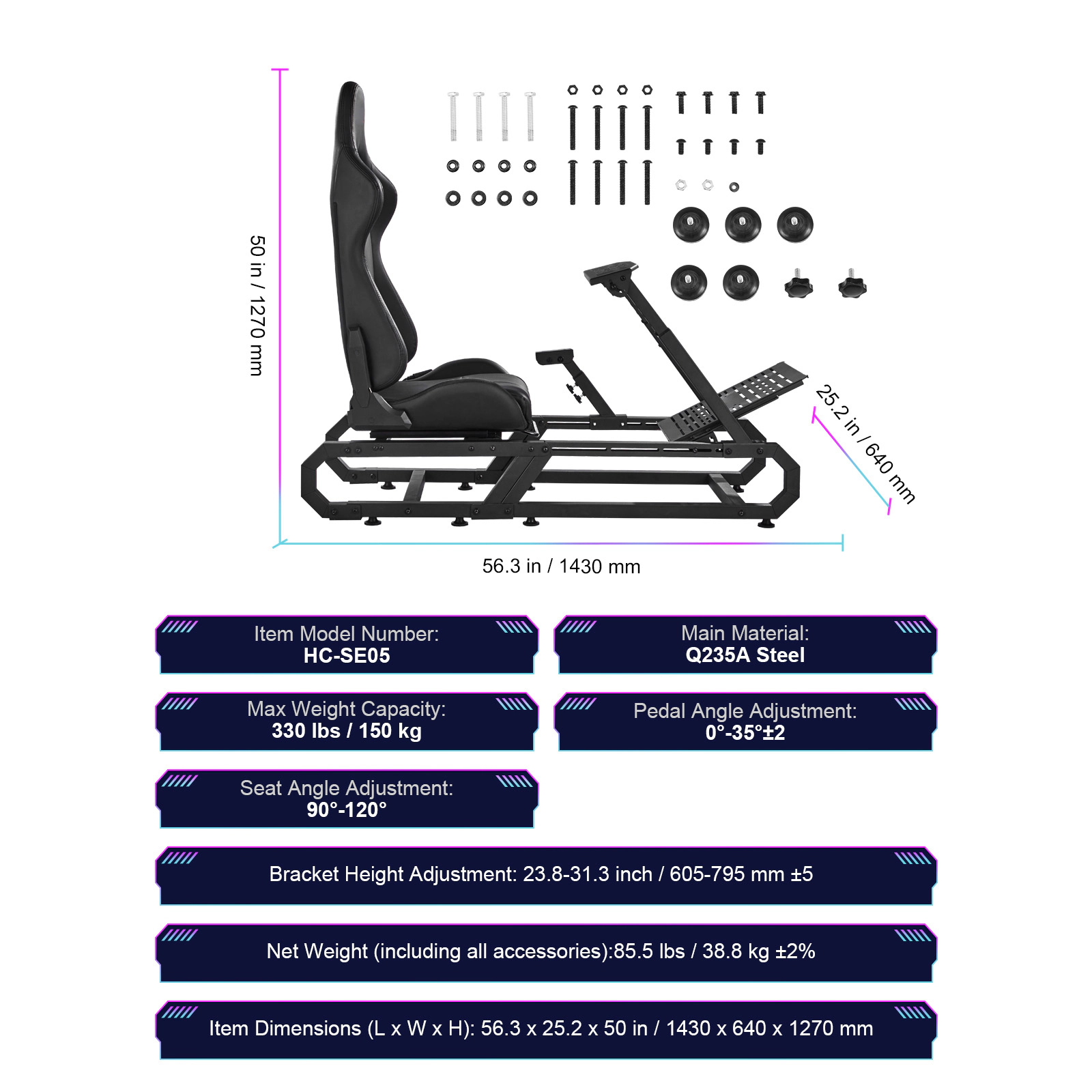 HONGGE Racing Wheel Stand For Logitech G923/G920/G29, Heavy Duty Steel Driving Simulator Cockpit-Thrustmaster T248P