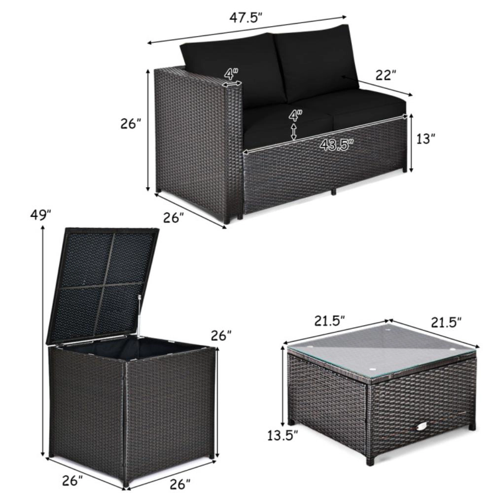 Hivvago 4 Pieces Outdoor Patio Rattan Furniture Set With Loveseat And Storage Box
