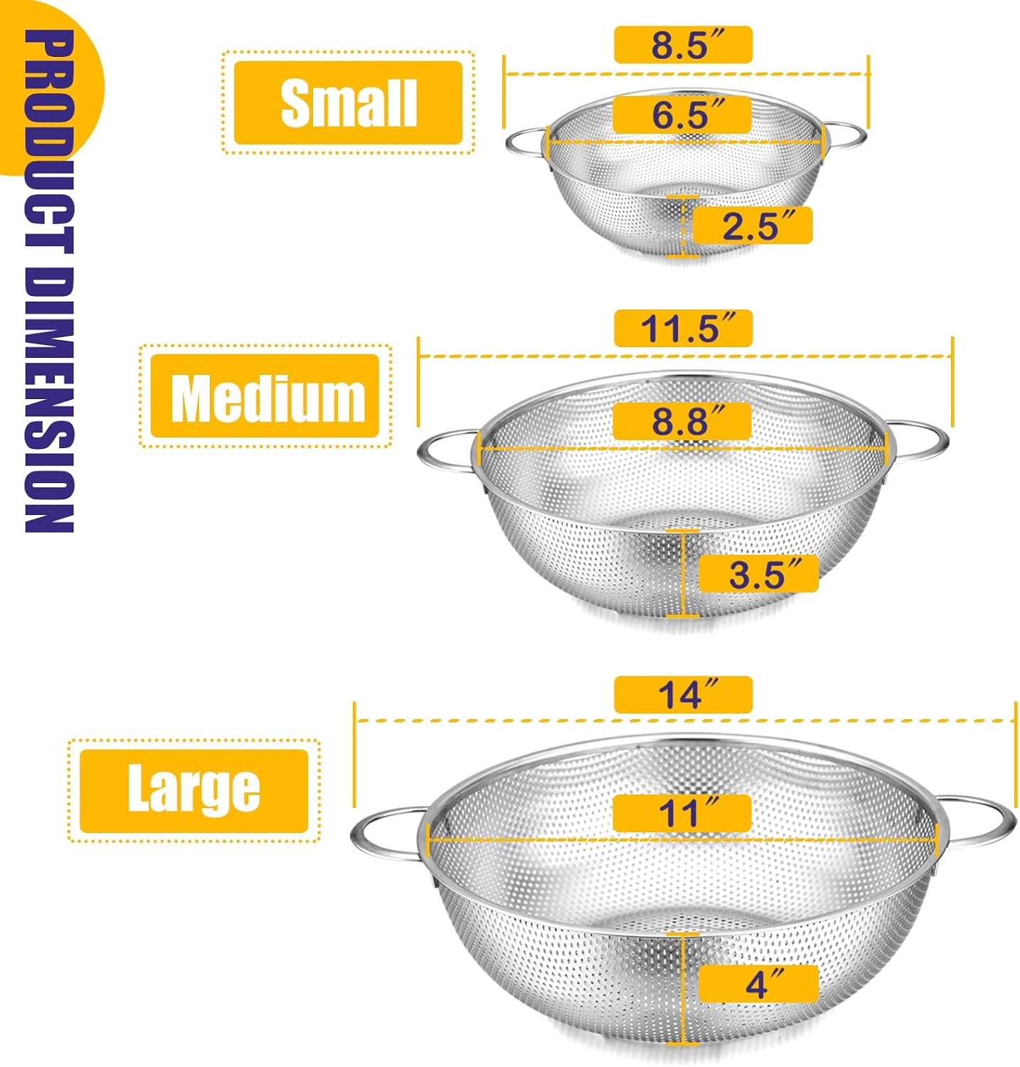 E-far Stainless Steel Colander Set
