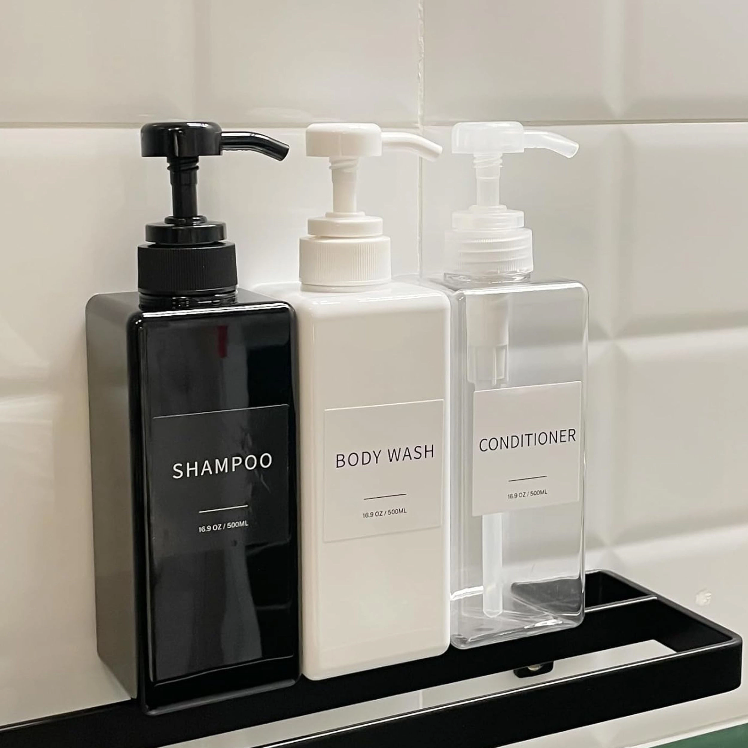 Stock Preferred Pack of 3 Shampoo Conditioner and Body Wash Pump Dispenser Set 16.9 Oz