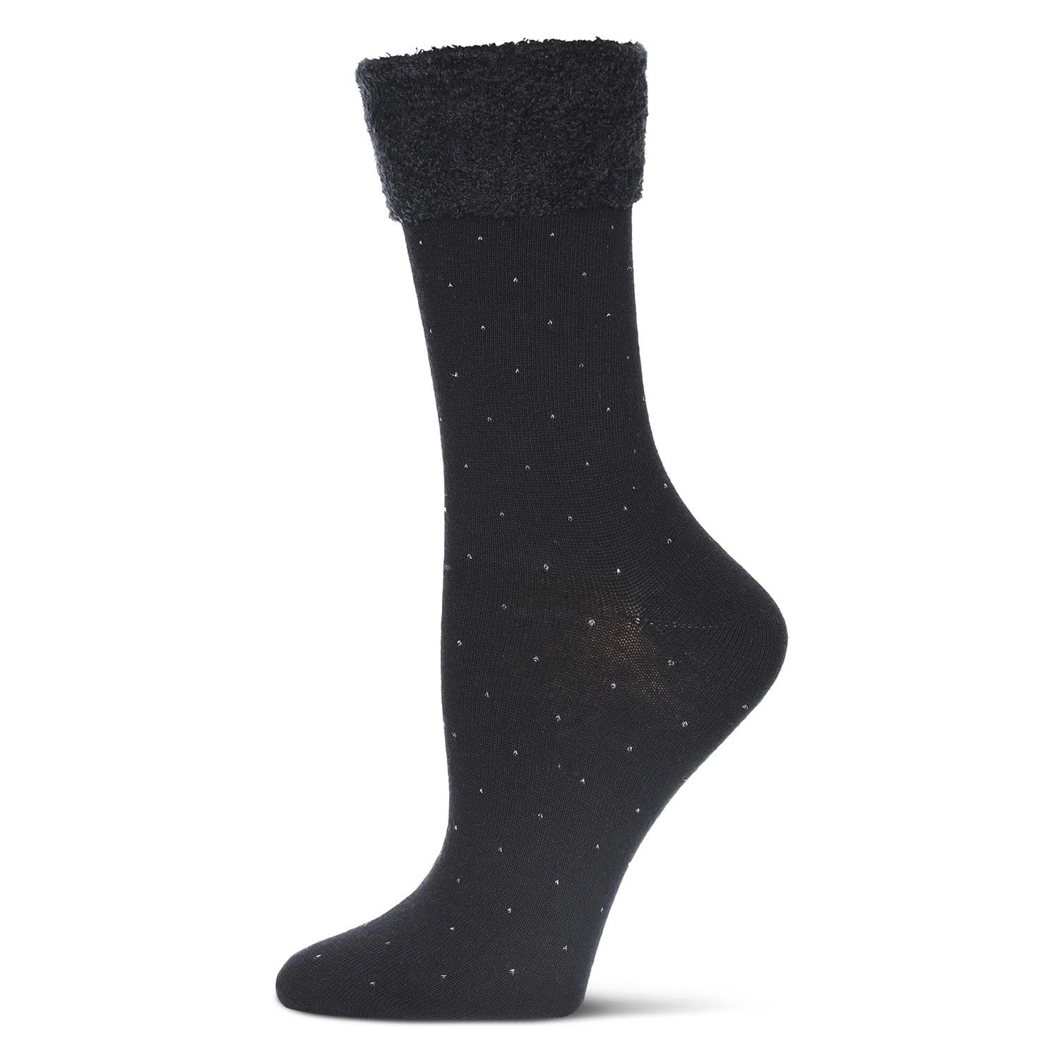 MeMoi Costelle Pindot Fuzzy Cuff Cotton Blend Crew Socks
