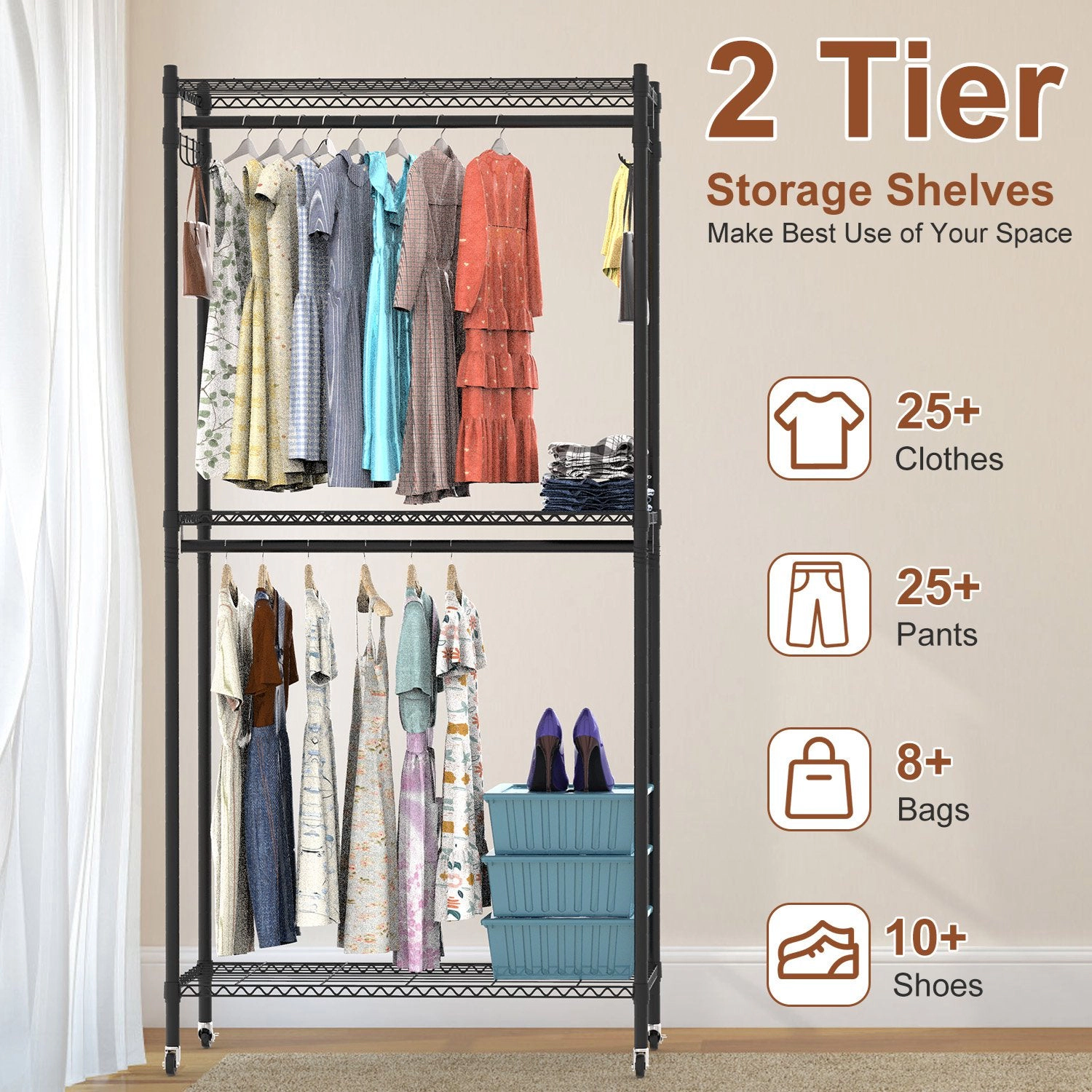 GBruno 2-Tier Portable Clothing Rack With Cover