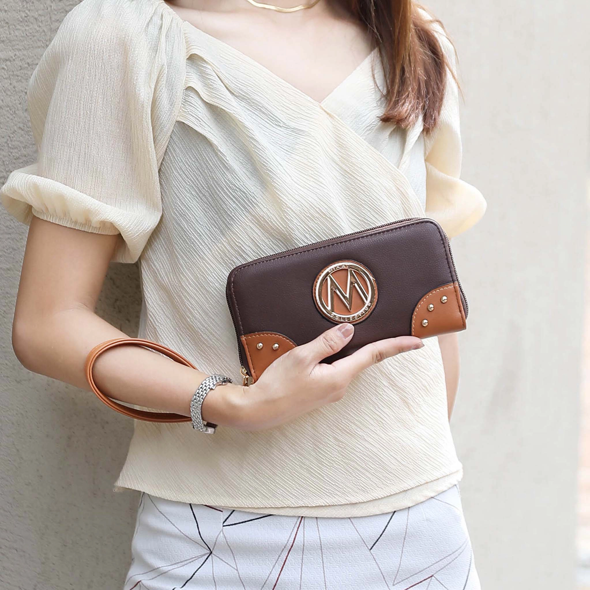 Mia K Collection Candice Color Block Vegan Leather Bucket Bag with Matching Wallet