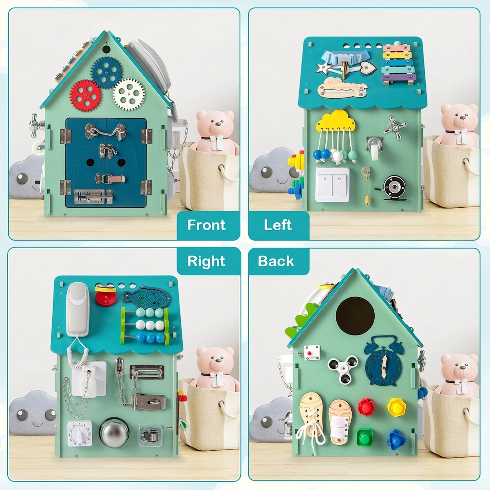 SUGIFT Blue Sensory Games and Interior Storage Space Kids Montessori Play House