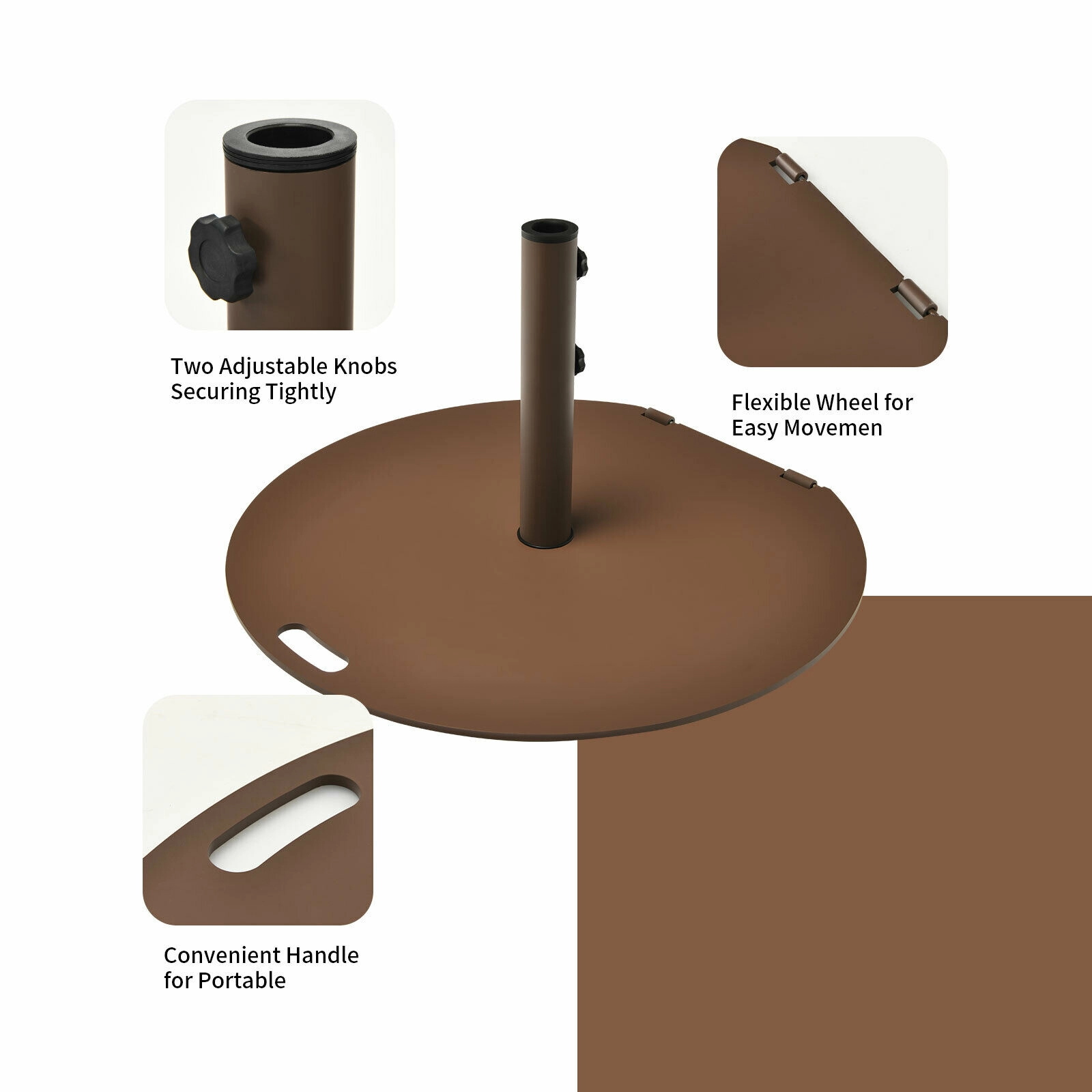 Slickblue Round 50 lb Steel Patio Umbrella Base with 3 Pole Adapters and Wheels