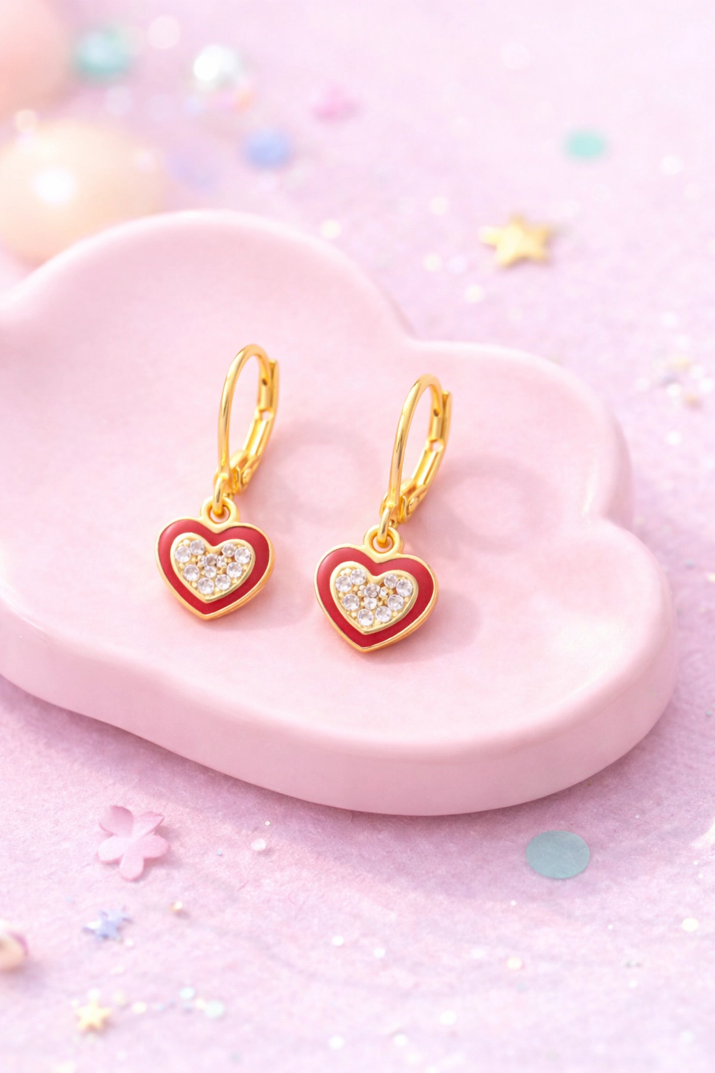 CHANTEUR Kids Yellow Gold Plated Heart Leverback Earrings, Sterling Silver Closure