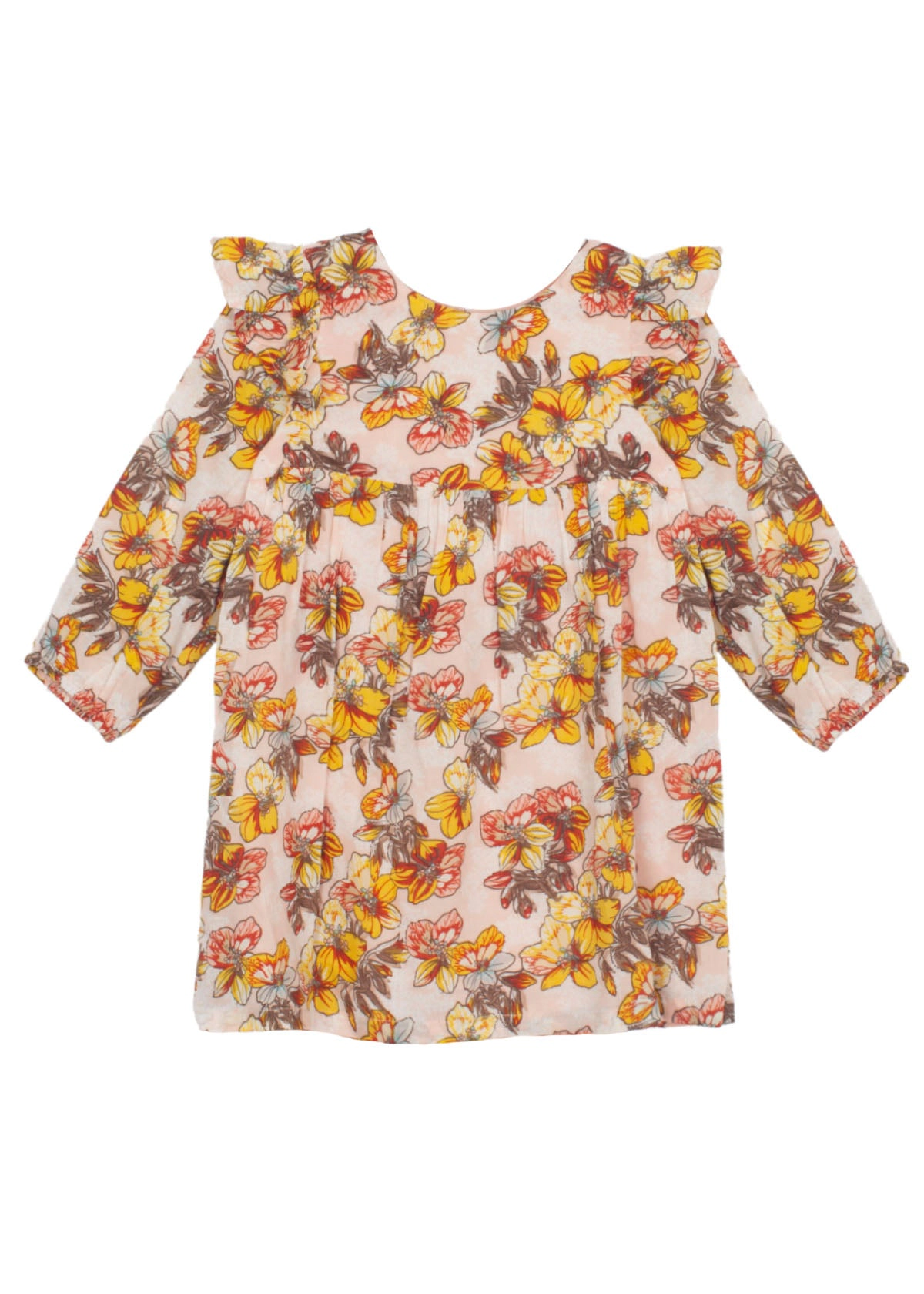 Mabel and Honey Sugar Spice Girls A-line Dress - Long Sleeve Ruffle Shoulder Floral