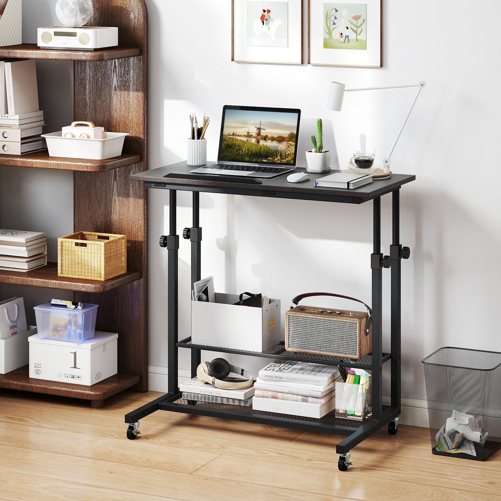 SlickBlue Adjustable Computer Desk Cart with Wheels and Tilt Work Surface