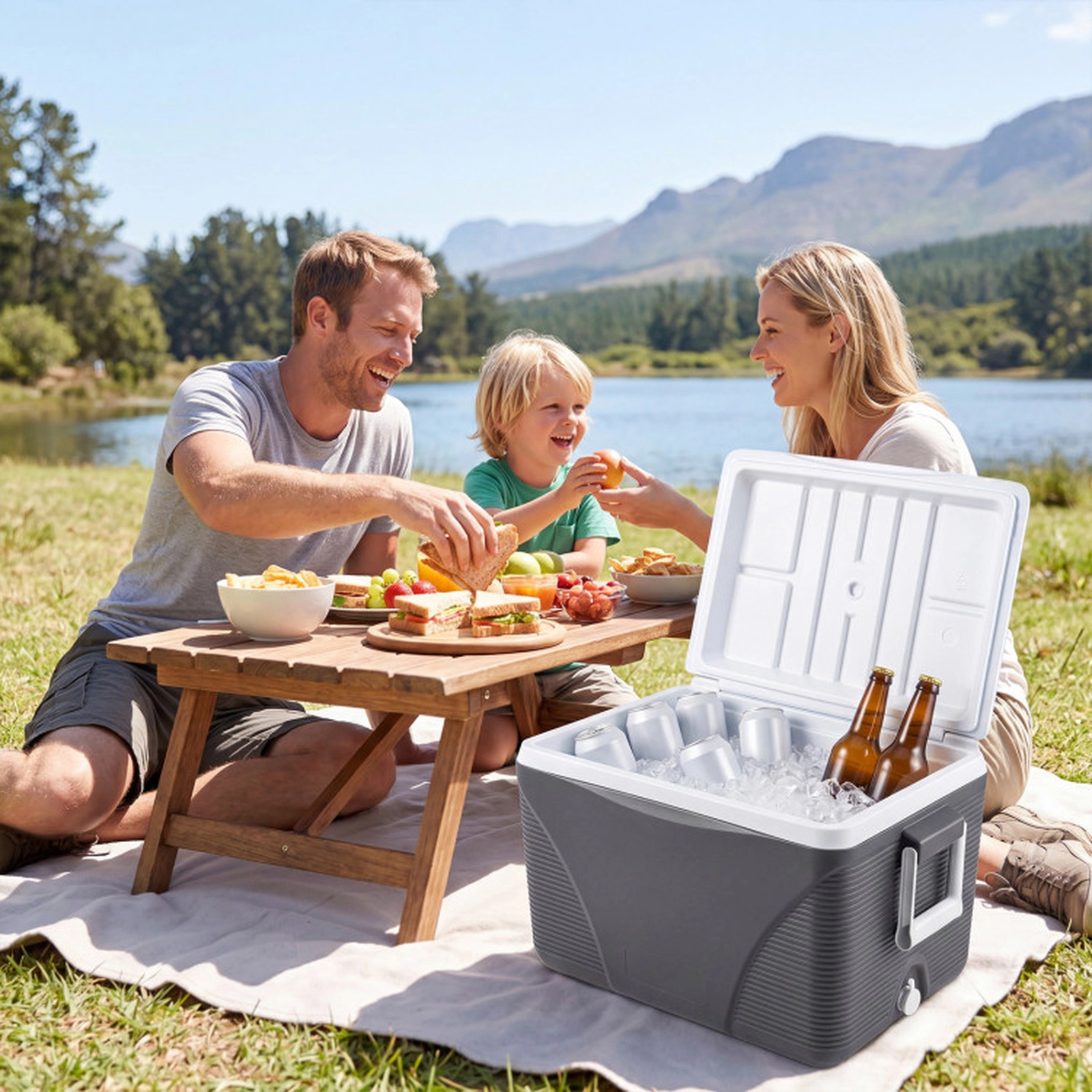 SUGIFT 43.3-Quart Black Hard Side Cooler with Grip Handles and 4 Cup Holders 22-in W 15.5-in D 16-in H