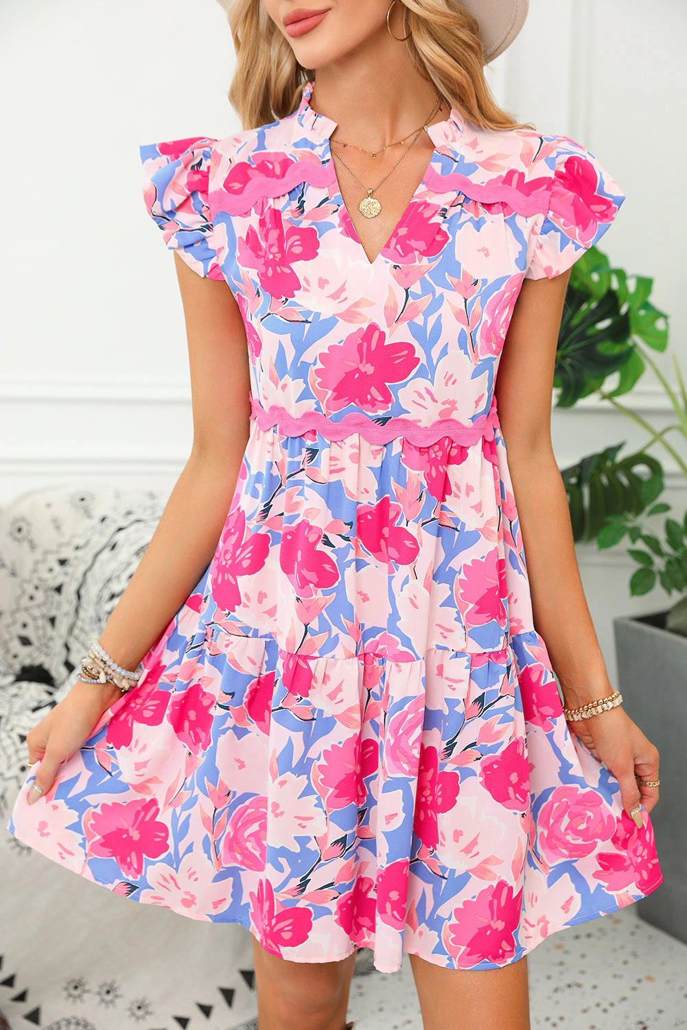 Threaded Pear Women's Abigail Ric Rac Flutter Sleeve Dress