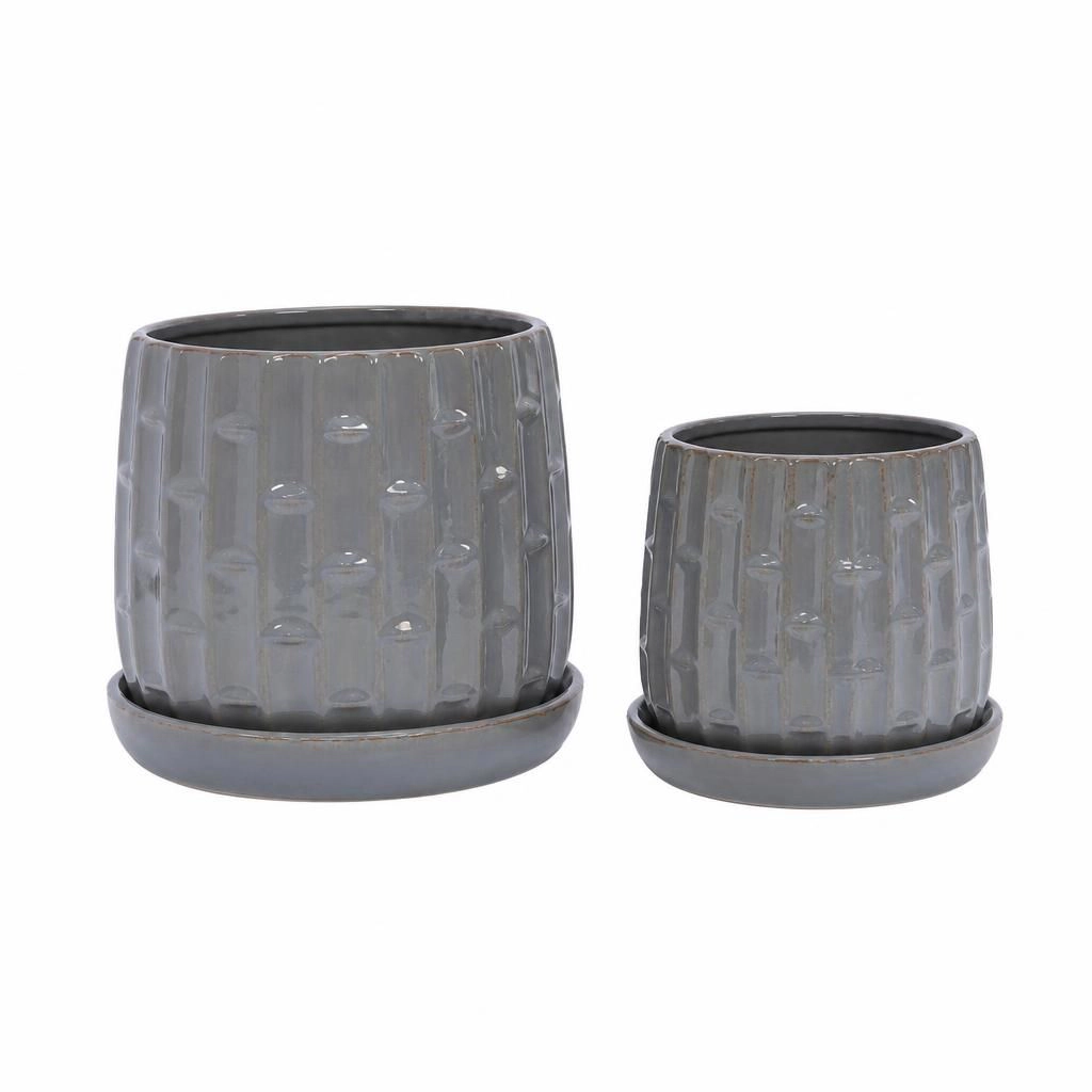 WOW PIONEER Round Solid Ceramic Planter Pot for Flowers Herbs Succulents Patio Balcony Home Decor