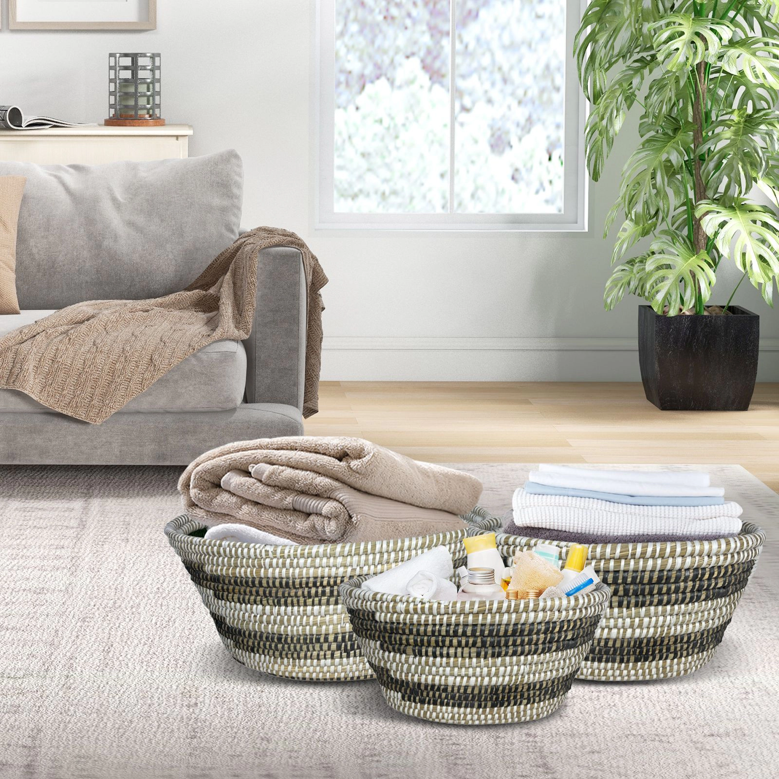 SlickBlue Woven Storage Basket Set, 3 Sizes with Carry Handles