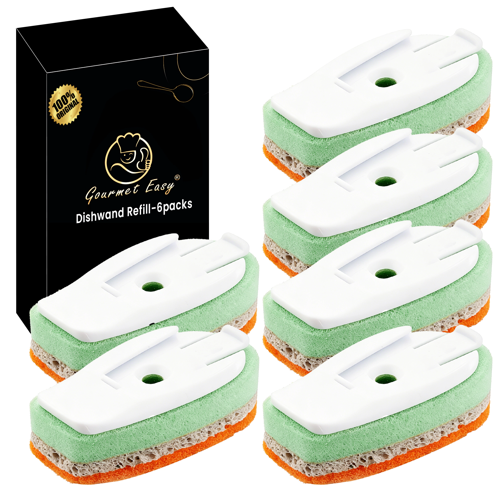 Gourmet Easy Dishwand Sponge Refills for Soap Dispenser, Non-Scratch, 6Pack