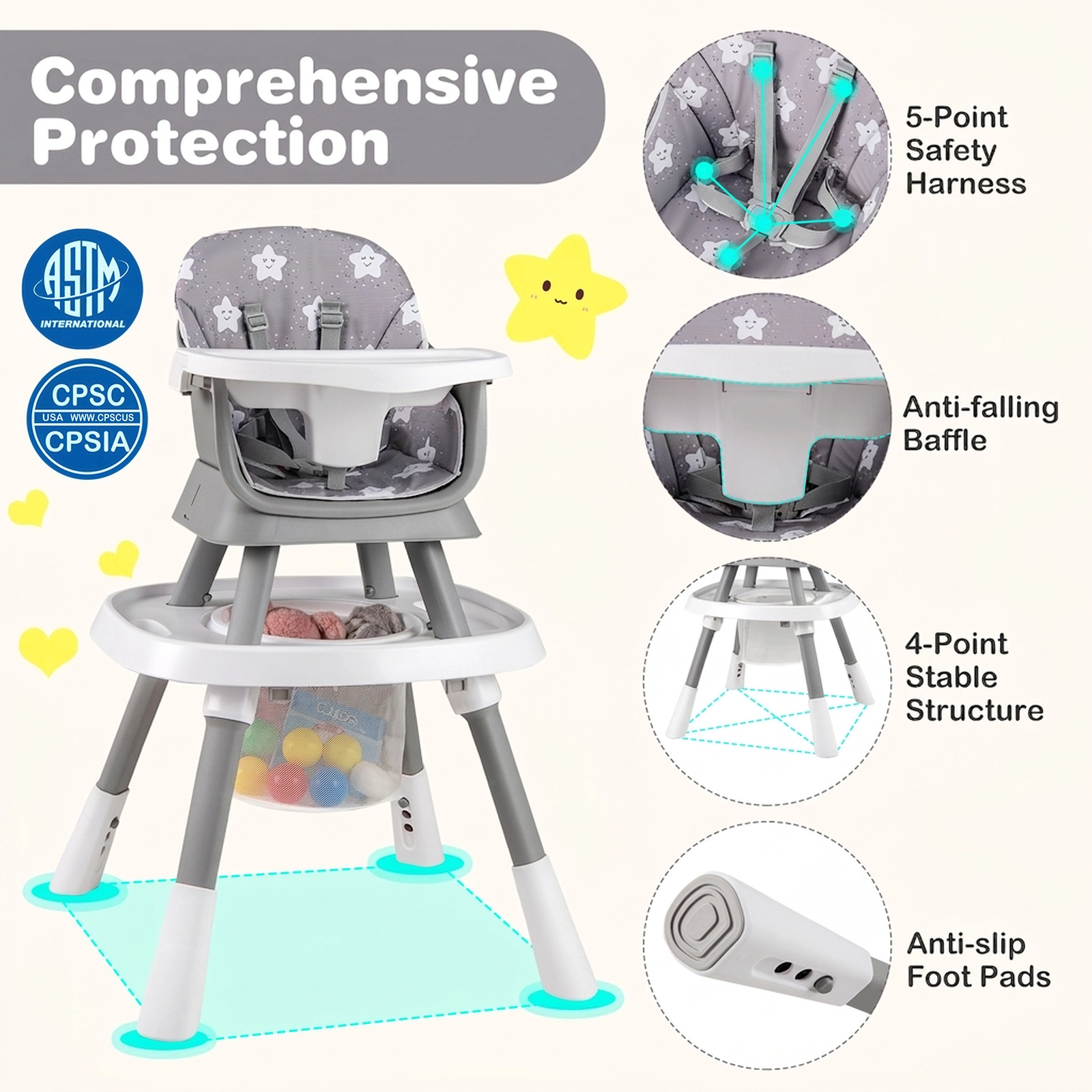 16-in-1 Baby High Chair and Activity Center 360-Degree Rotating Seat Booster Double-Sided Tabletop 6 to 36 Months
