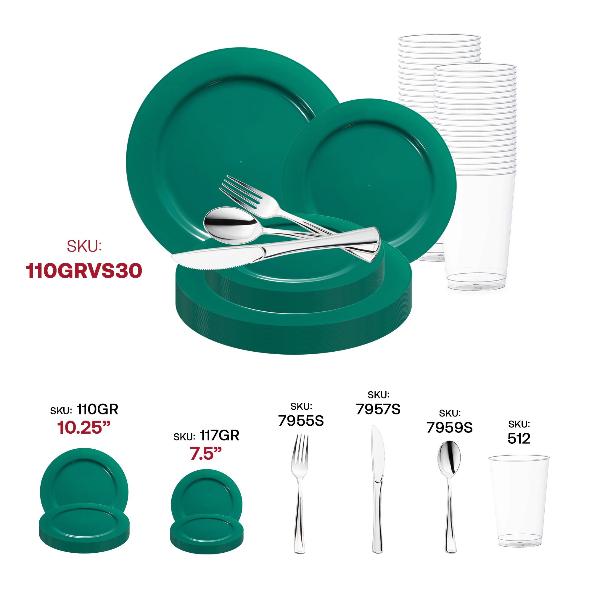 Smarty Had A Party Solid Green Holiday Round Disposable Plastic Wedding Value Set