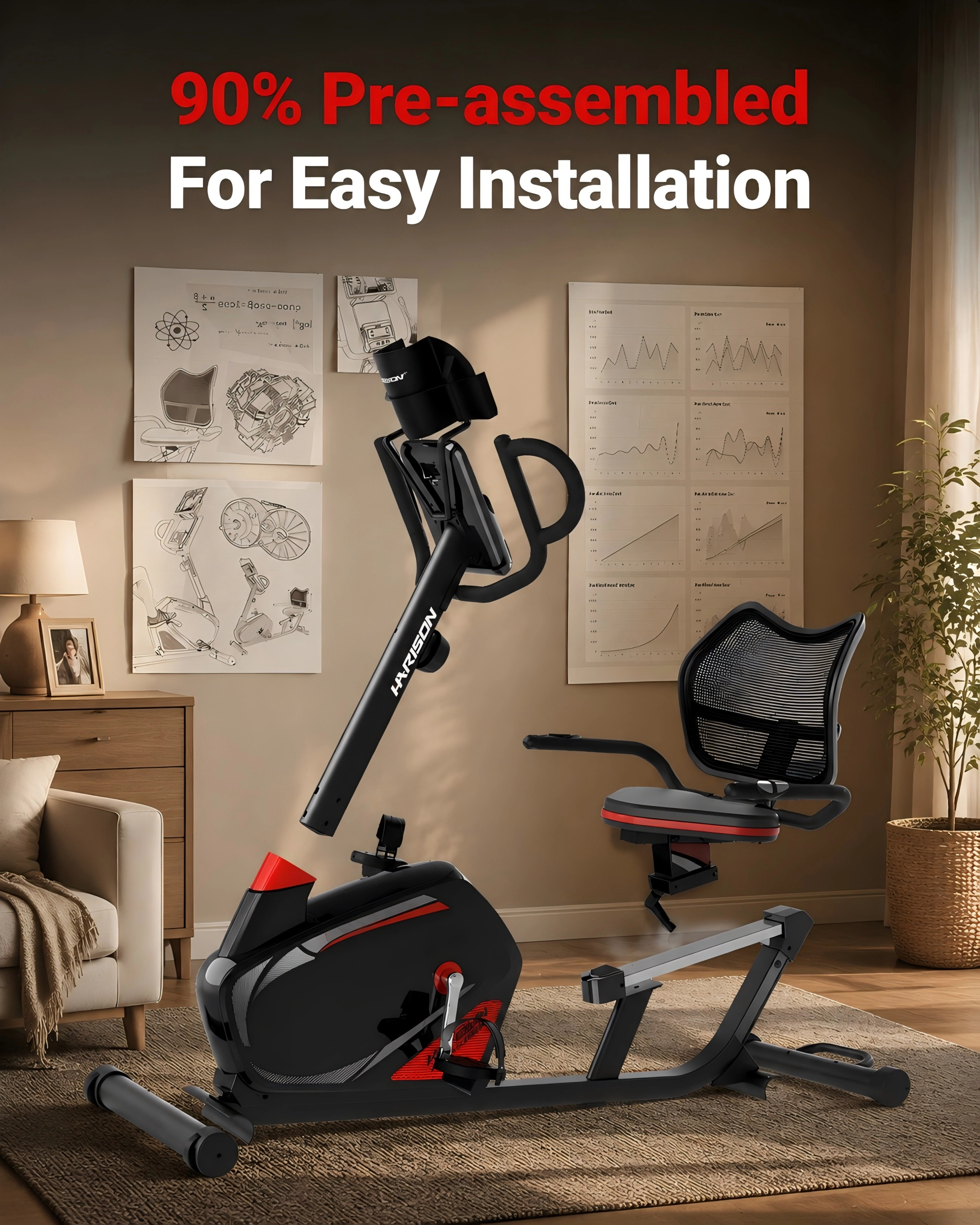 HARISON Recumbent Exercise Bike for Home, Magnetic Stationary Bike for Adults & Seniors with LCD & Tablet Holder