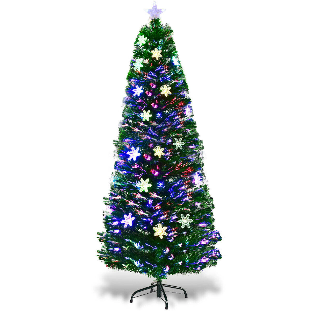 SUGIFT Pre-Lit LED Optic Artificial Christmas Tree with Snowflakes 5-ft Height PVC Needles Green Color