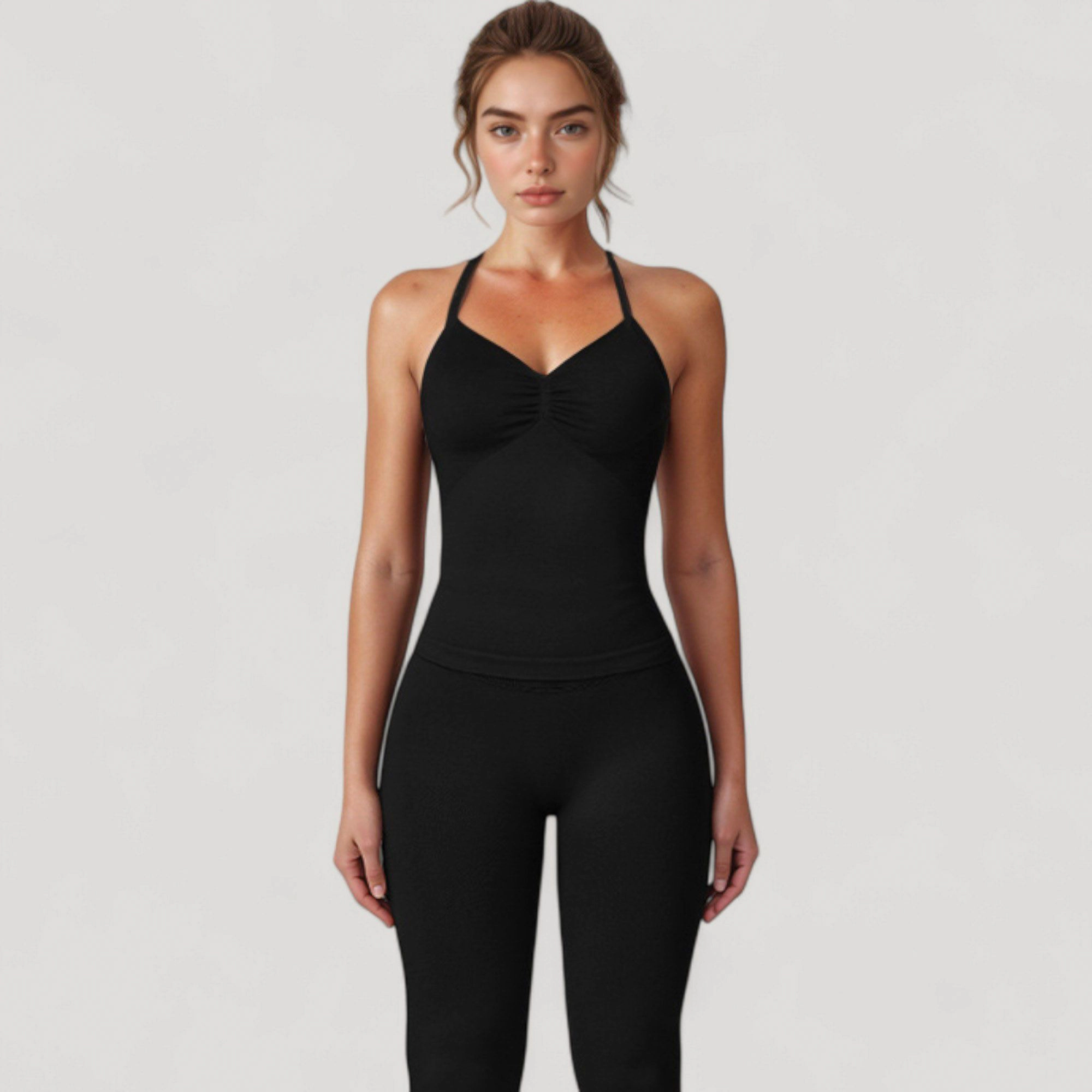 Anna-Kaci Women's Seamless Padded Cami Tank Top with Ruched Front Detail and Adjustable Halter Straps