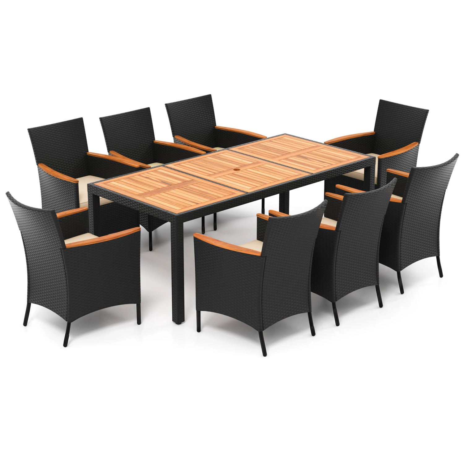 LJG 9 Pieces Outdoor Dining Set with Acacia Wood Tabletop