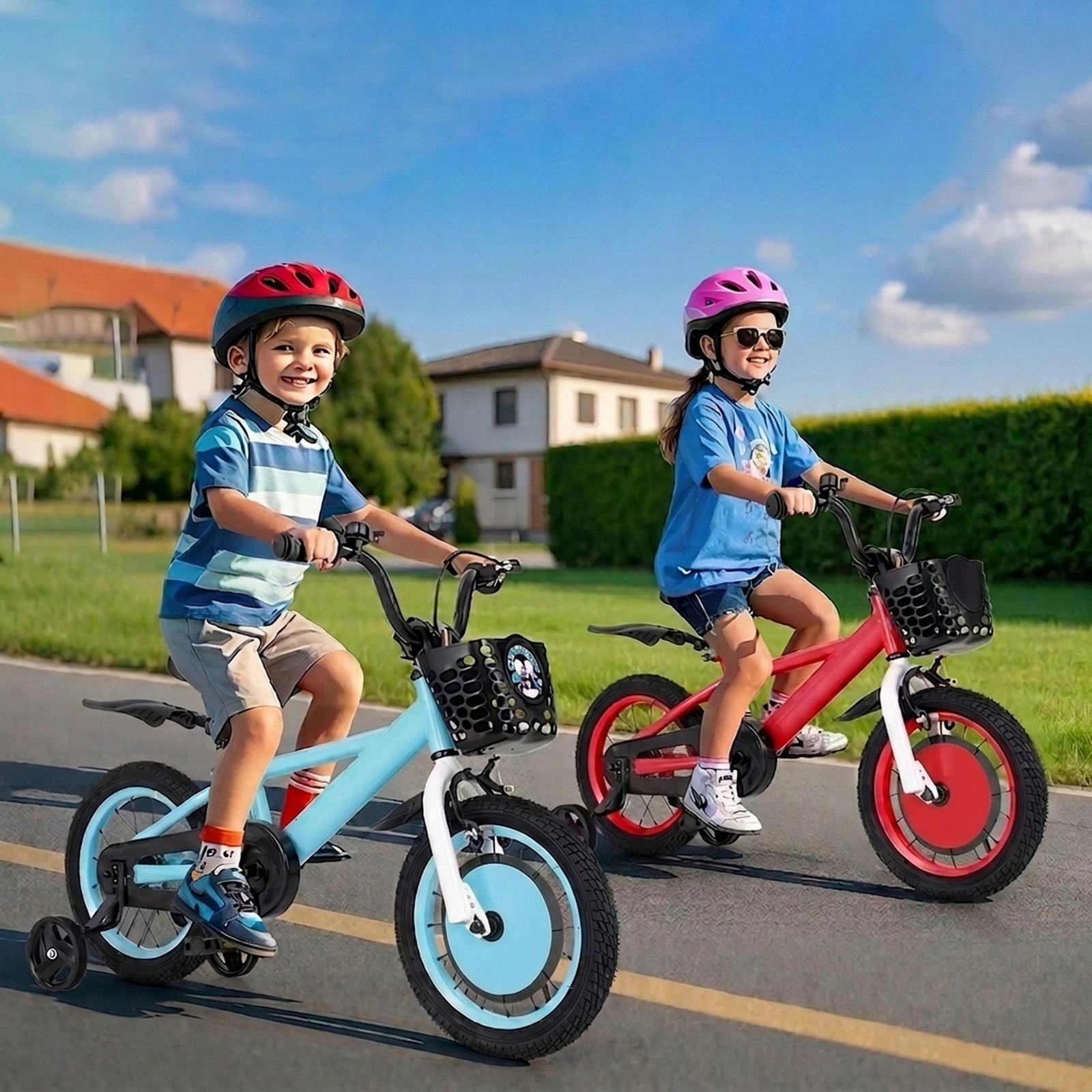 14-in Kids Bike Adjustable 30-in to 31.5-in Handlebar 19.5-in to 22-in Saddle Front Basket Fenders Ages 3-5 Blue