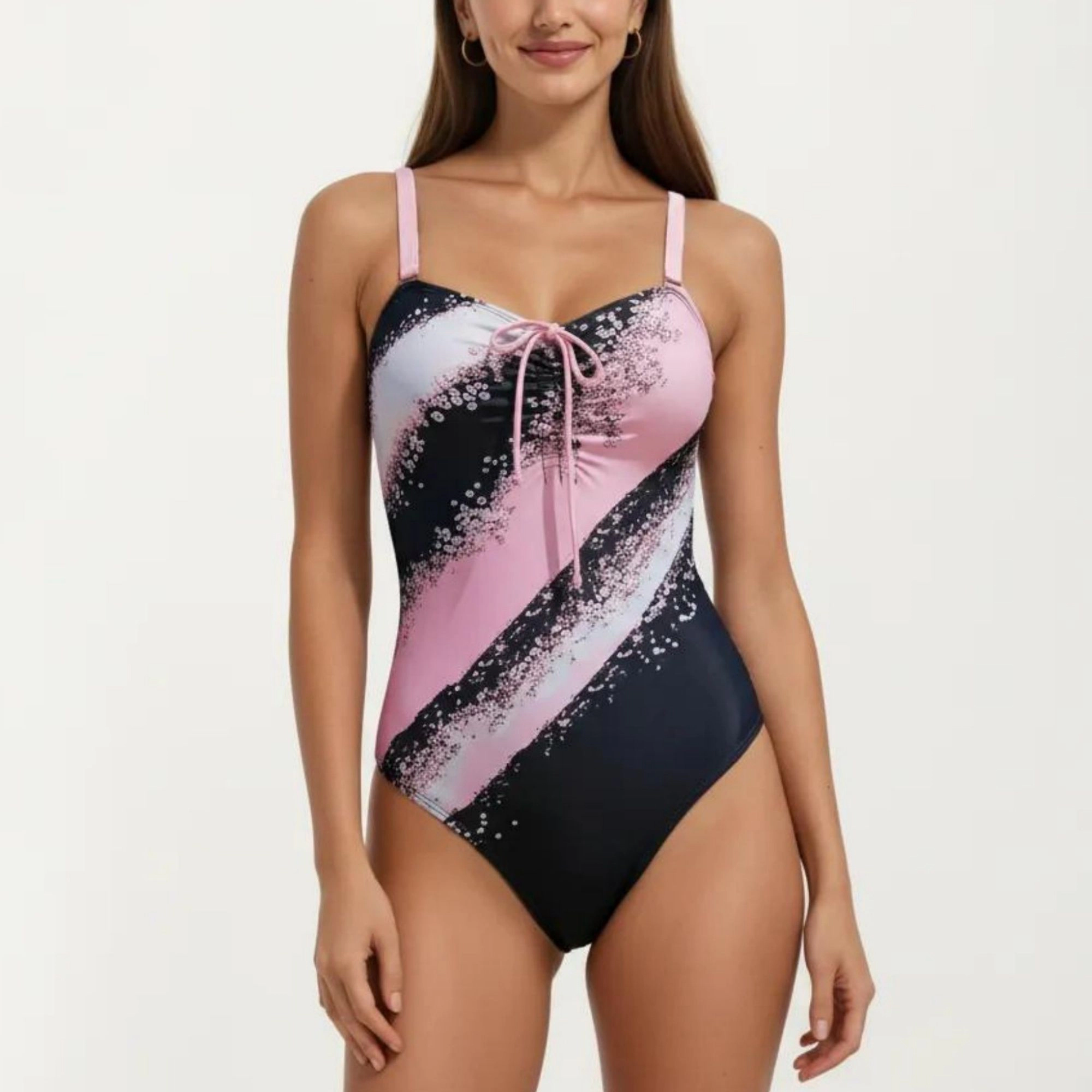 Anna-Kaci Women's One-Piece Swimsuit with Sweetheart Neck Front Drawstring Detail Floral Print Slim Fit