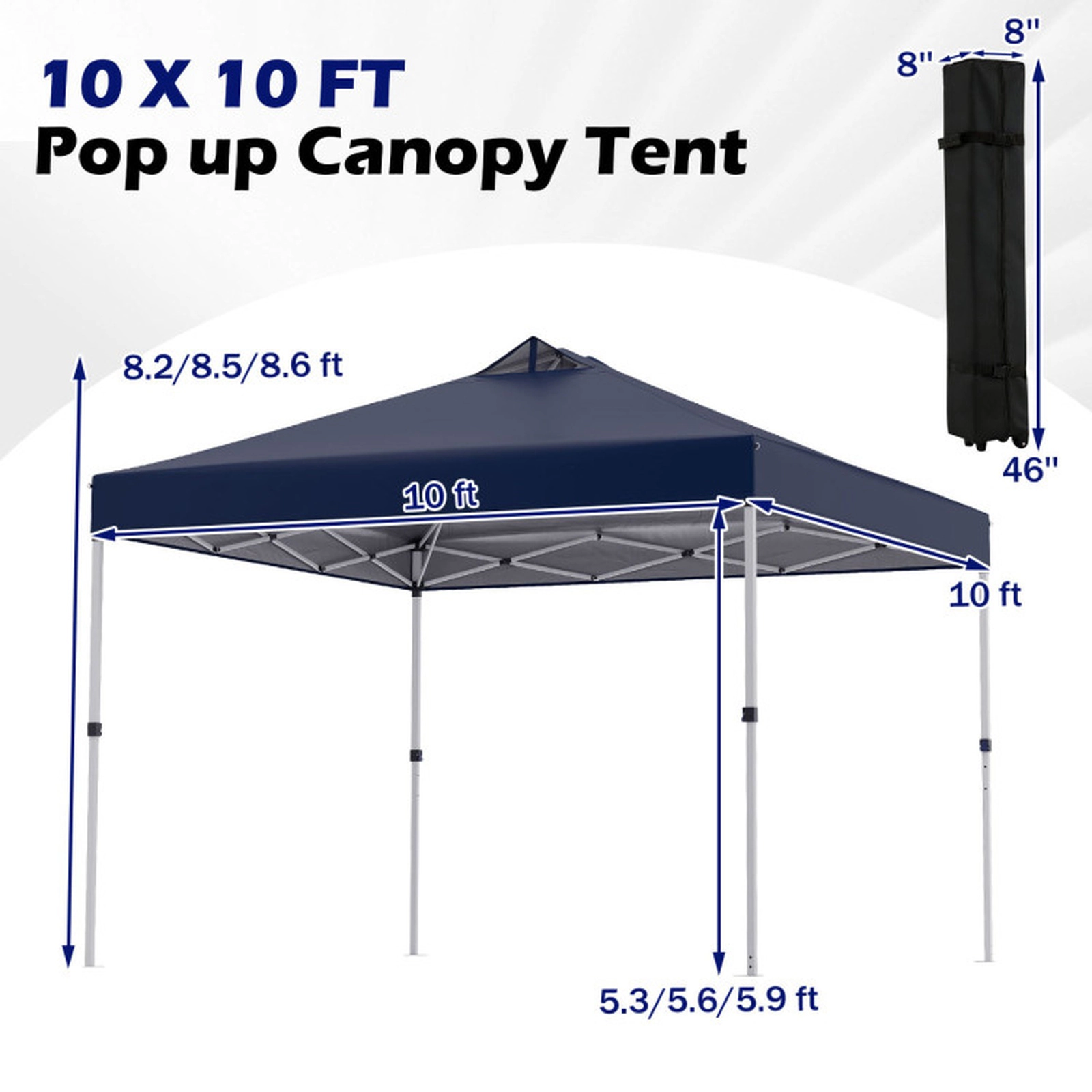 SUGIFT Blue 10-ft by 10-ft 3-Level Silver-Coated 210D Oxford Pop Up Canopy Tent with Wheeled Roller Bag