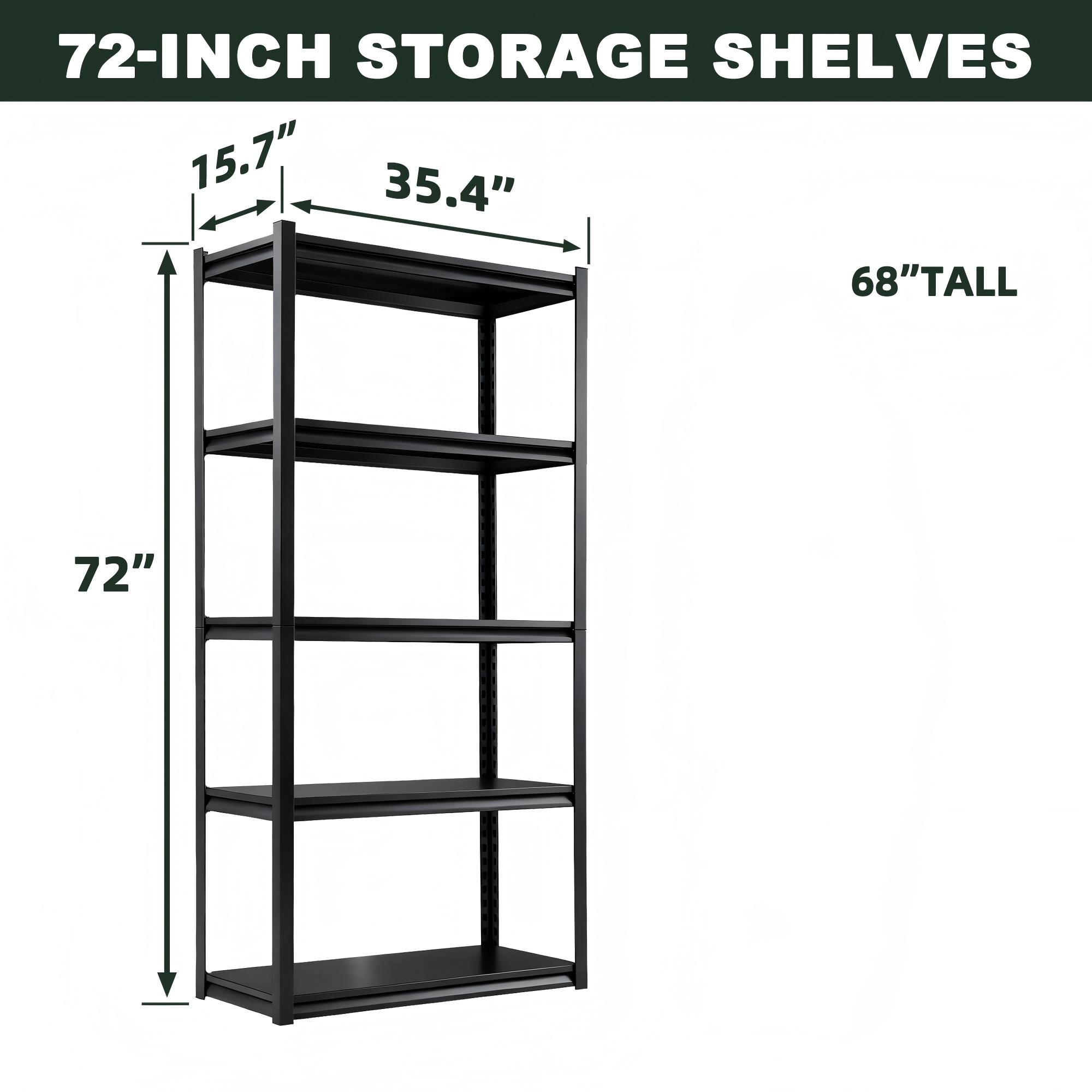 Flynama 5-Tiers Heavy Duty Steel Adjustable Garage Storage Shelving Unit in Black (35.4 in. W x 72 in. H x 15.7 in. D)
