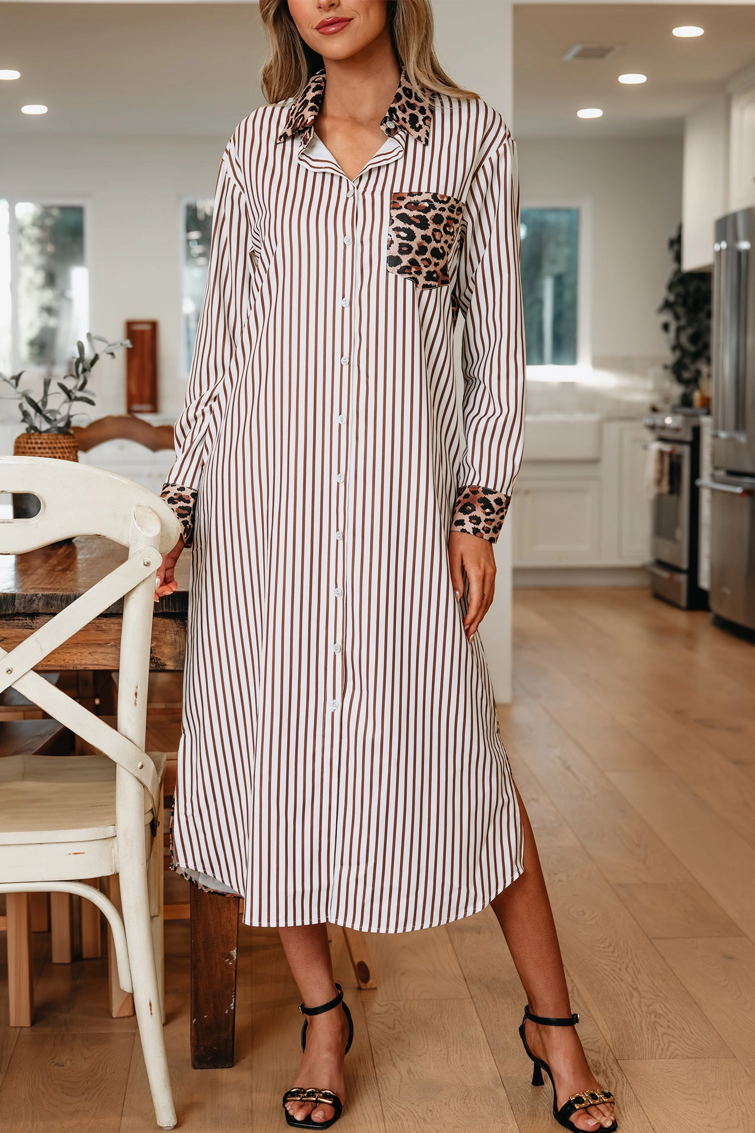 Threaded Pear Women's Caroline Contrast Patchwork Long Shirt Dress